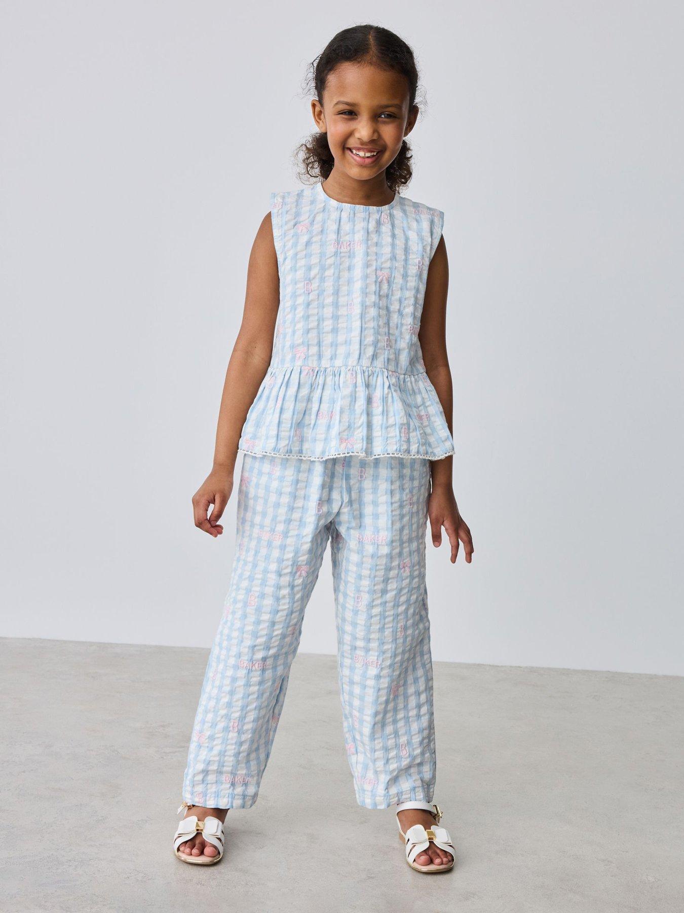 Ted Baker Girl Gingham Peplum Top  &  Trouser Set - Blue