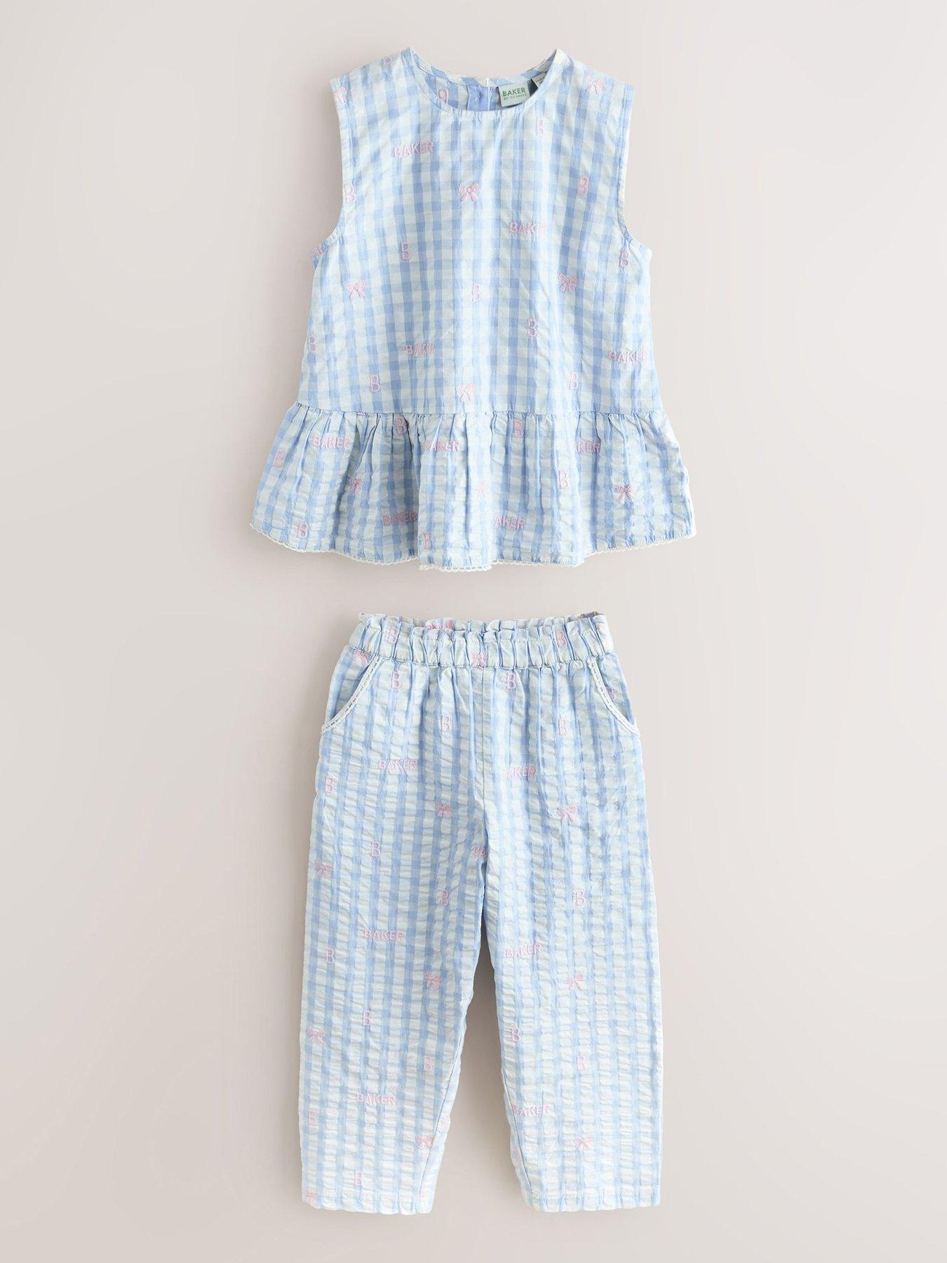 Ted Baker Girl Gingham Peplum Top  &  Trouser Set - Blue