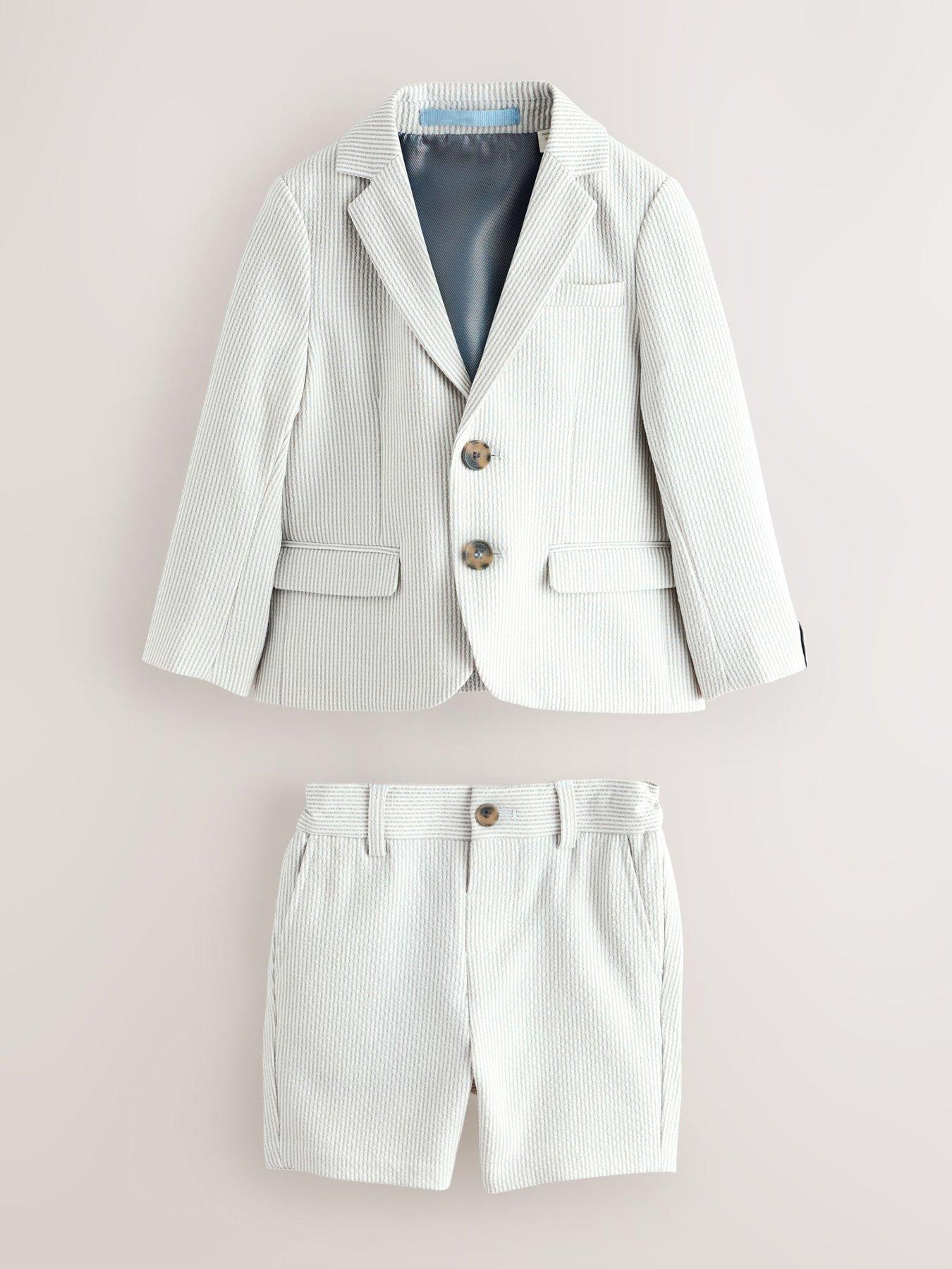 Image 5 of 7 of Ted Baker Younger Boys Seersucker Textured Suit Jacket And Shorts Set - Grey