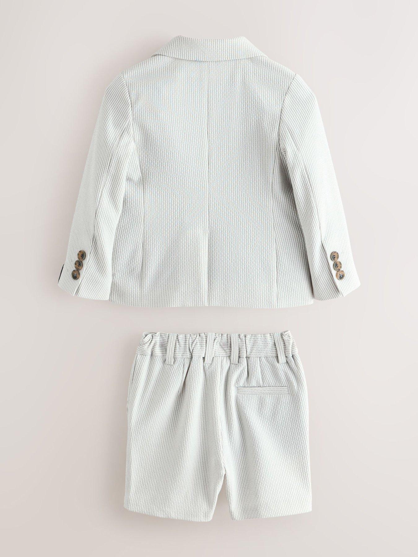 Image 6 of 7 of Ted Baker Younger Boys Seersucker Textured Suit Jacket And Shorts Set - Grey