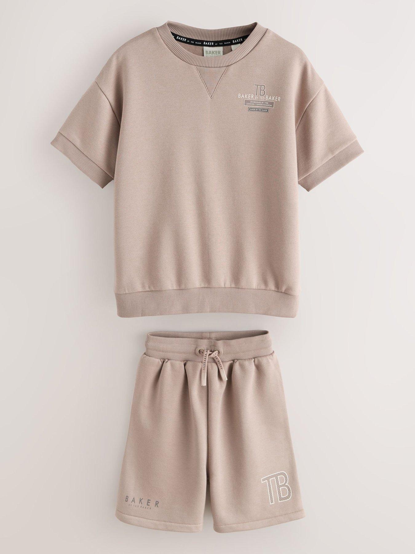 Image 1 of 6 of Ted Baker Boys Logo Sweat Short Set - Beige