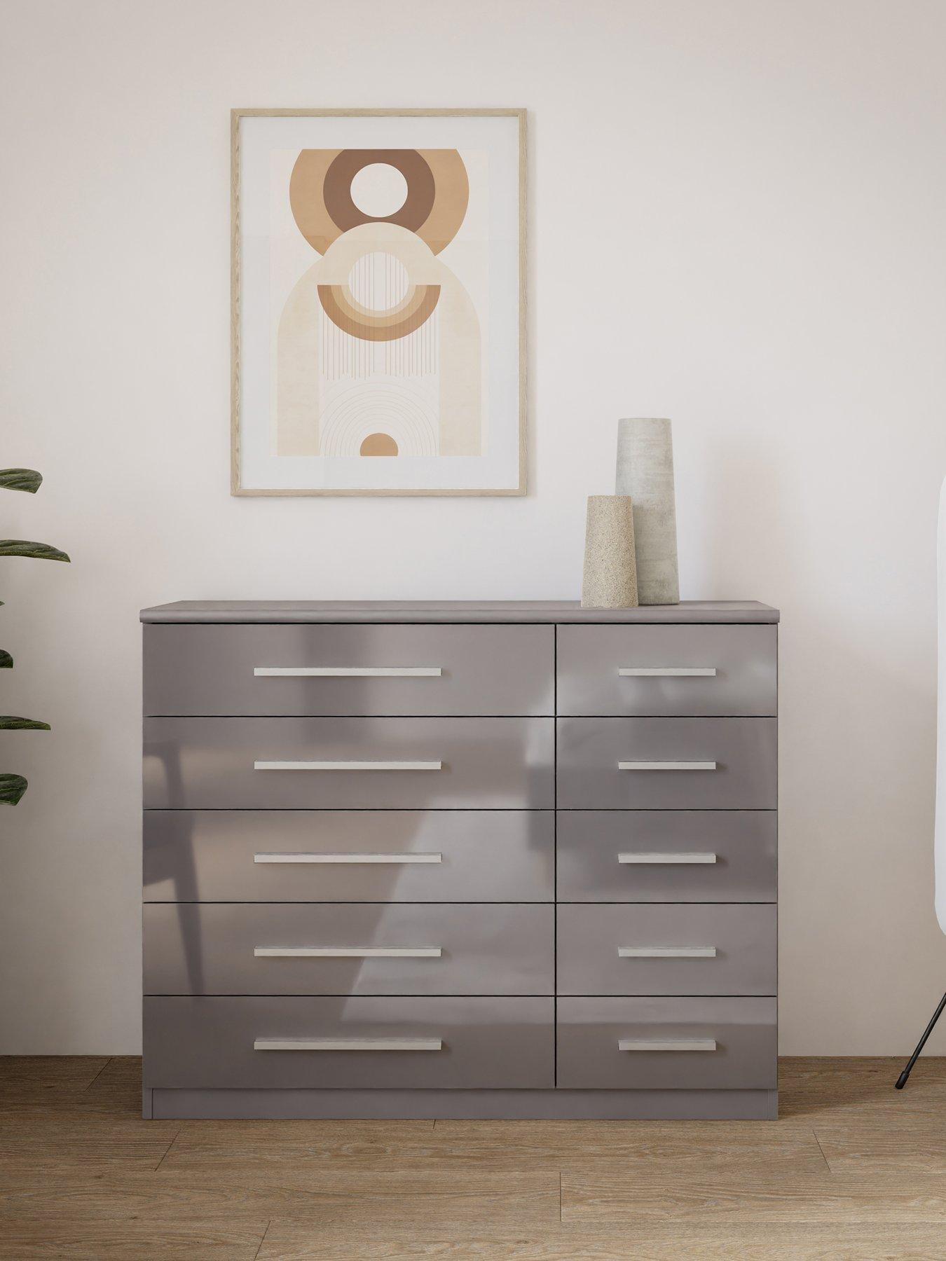 Image 1 of 7 of The Very Collection Prague Gloss 5&nbsp;+ 5 Wide Drawer Chest - Grey