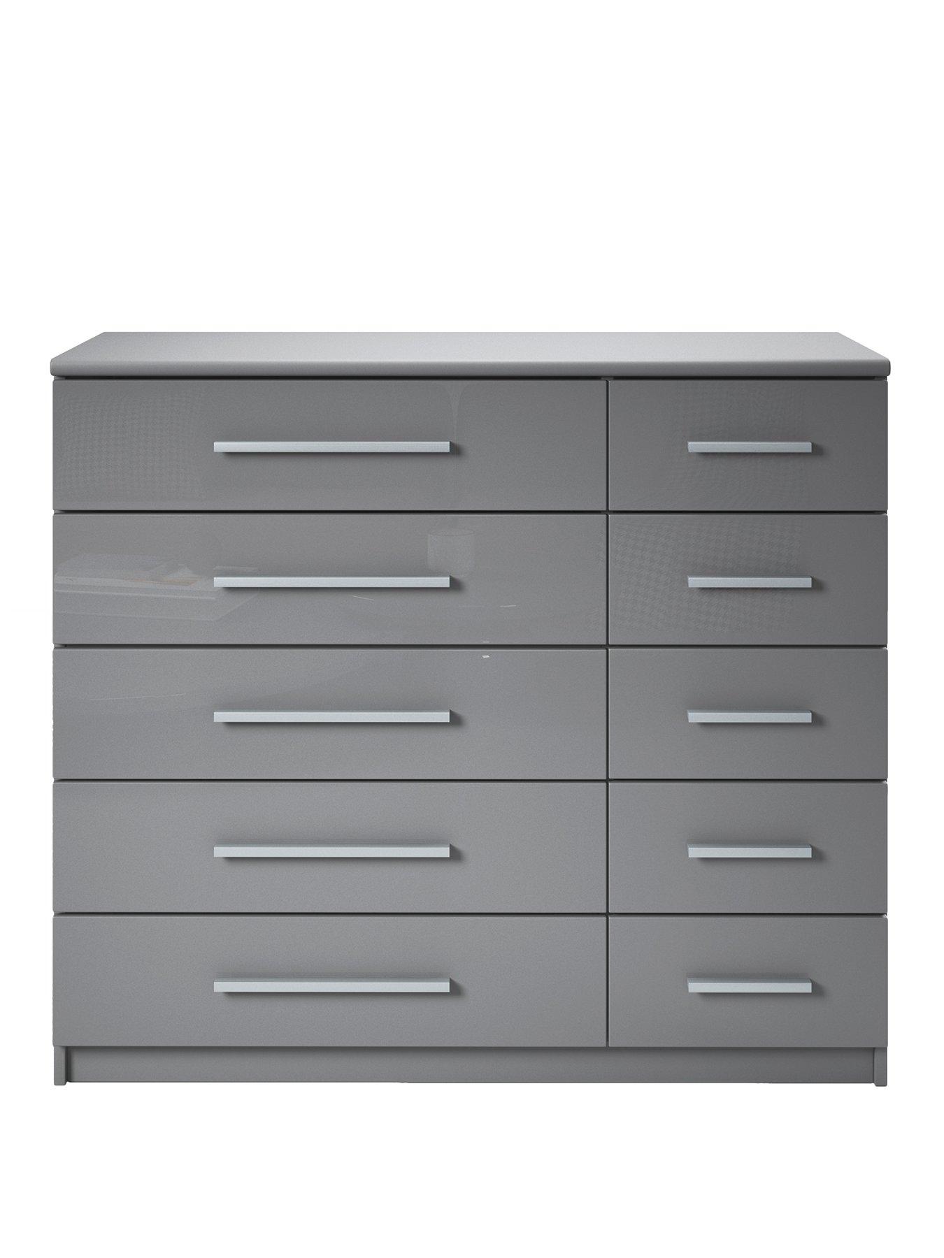 Image 2 of 7 of The Very Collection Prague Gloss 5&nbsp;+ 5 Wide Drawer Chest - Grey