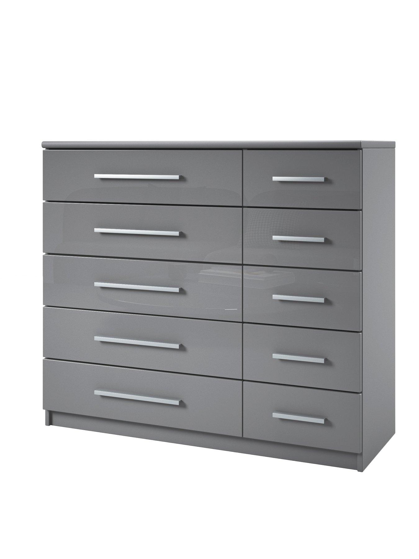 Image 3 of 7 of The Very Collection Prague Gloss 5&nbsp;+ 5 Wide Drawer Chest - Grey