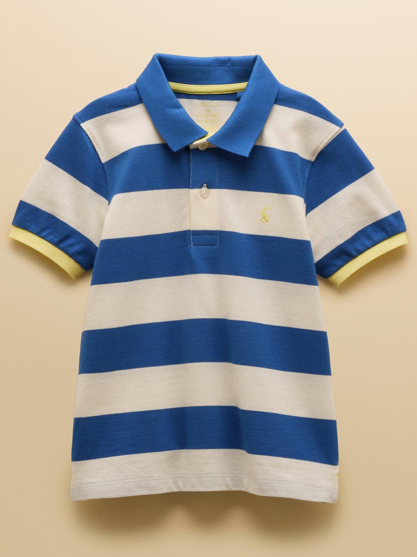 Joules Boys Woody Short Sleeve Stripe Polo - Blue