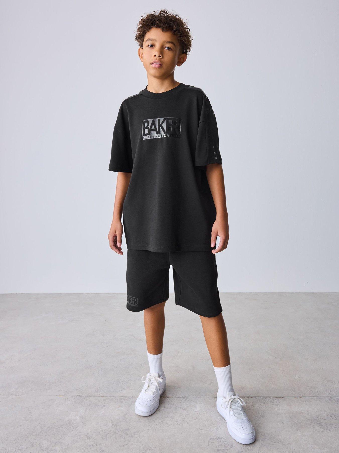Image 1 of 7 of Ted Baker Older Boys Oversized Logo Sweat Set - Black
