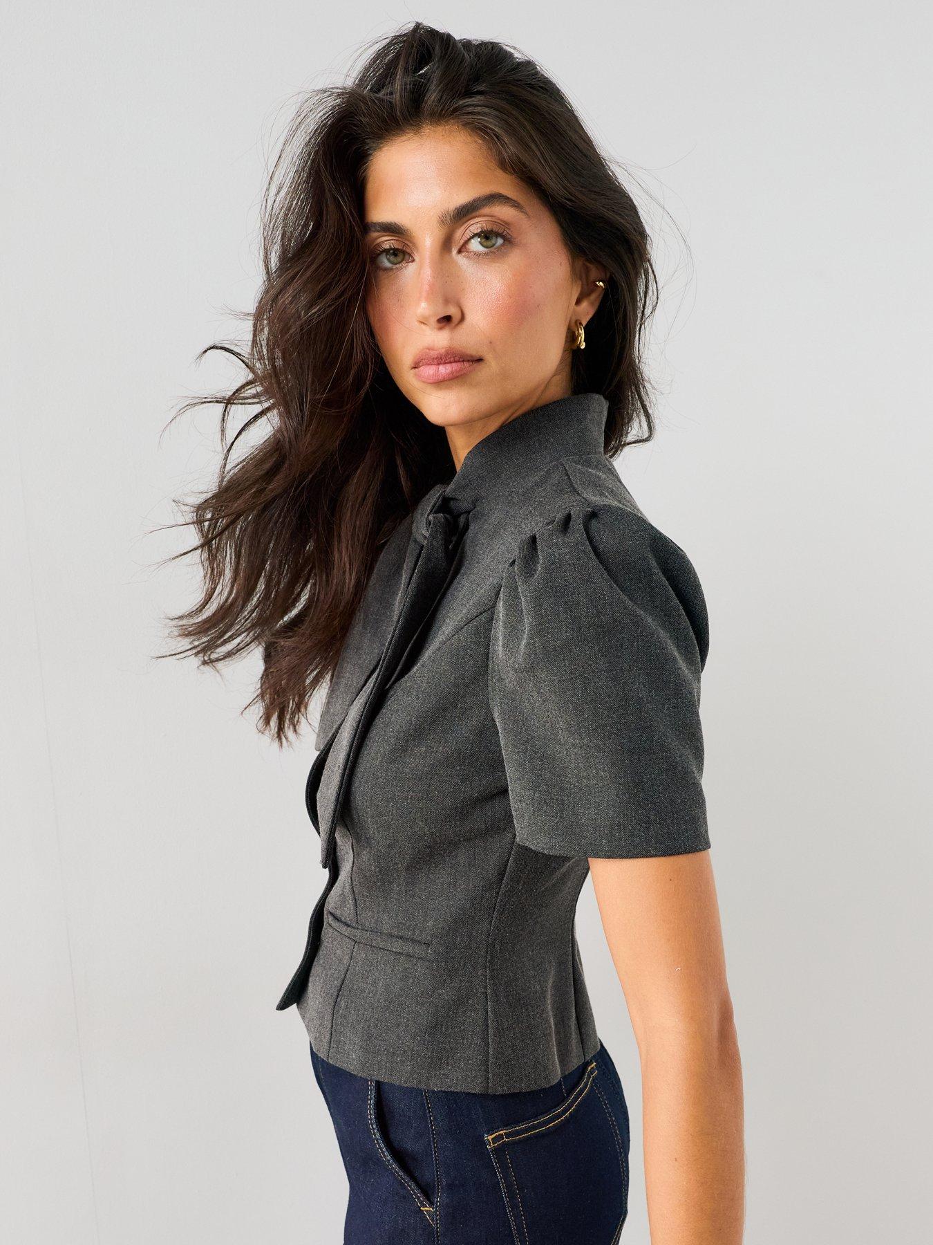 Image 6 of 7 of The Very Collection Tailored Tie Neck Blouse
