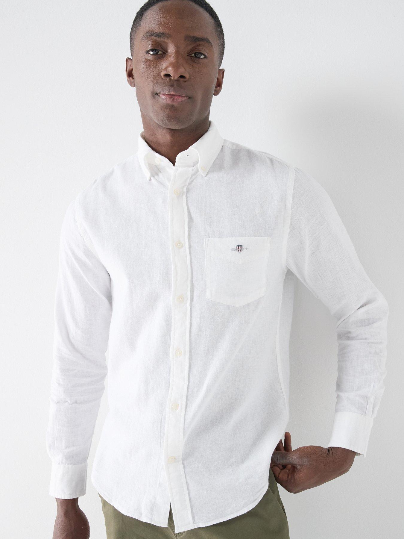 Image 5 of 5 of GANT Regular Fit Cotton Linen Long Sleeve Shirt - White