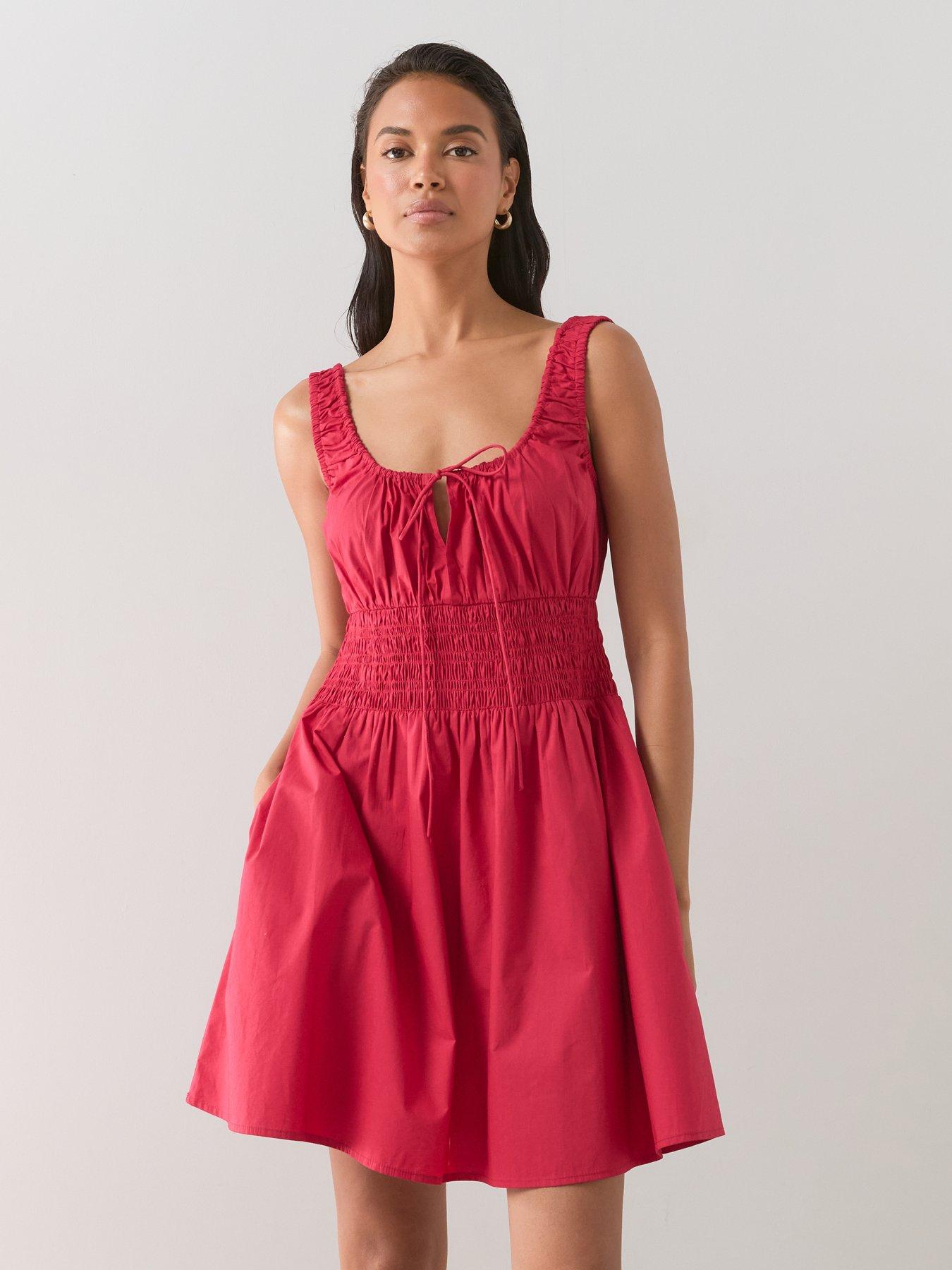The Very Collection Shirred Channel Waist Mini Dress - Red