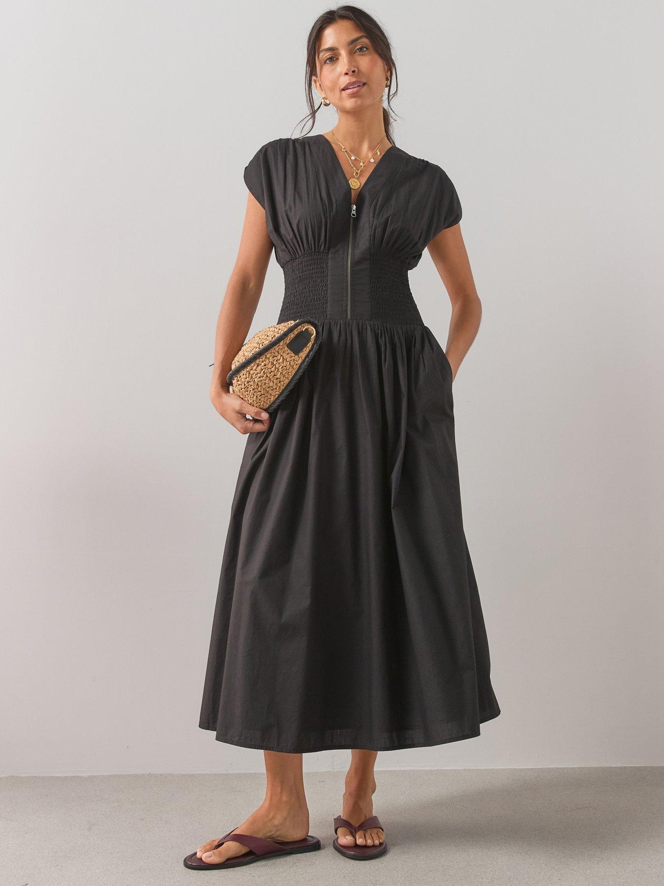 The Very Collection Zip Up Shirred Waist Midaxi Dress - Black