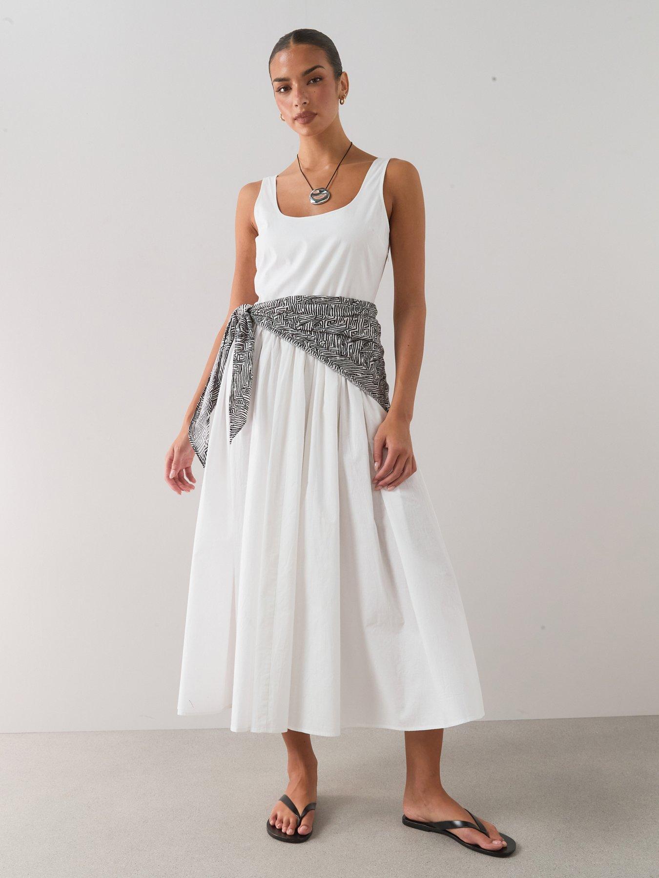 The Very Collection Detachable Scarf Strappy Midi Dress - White