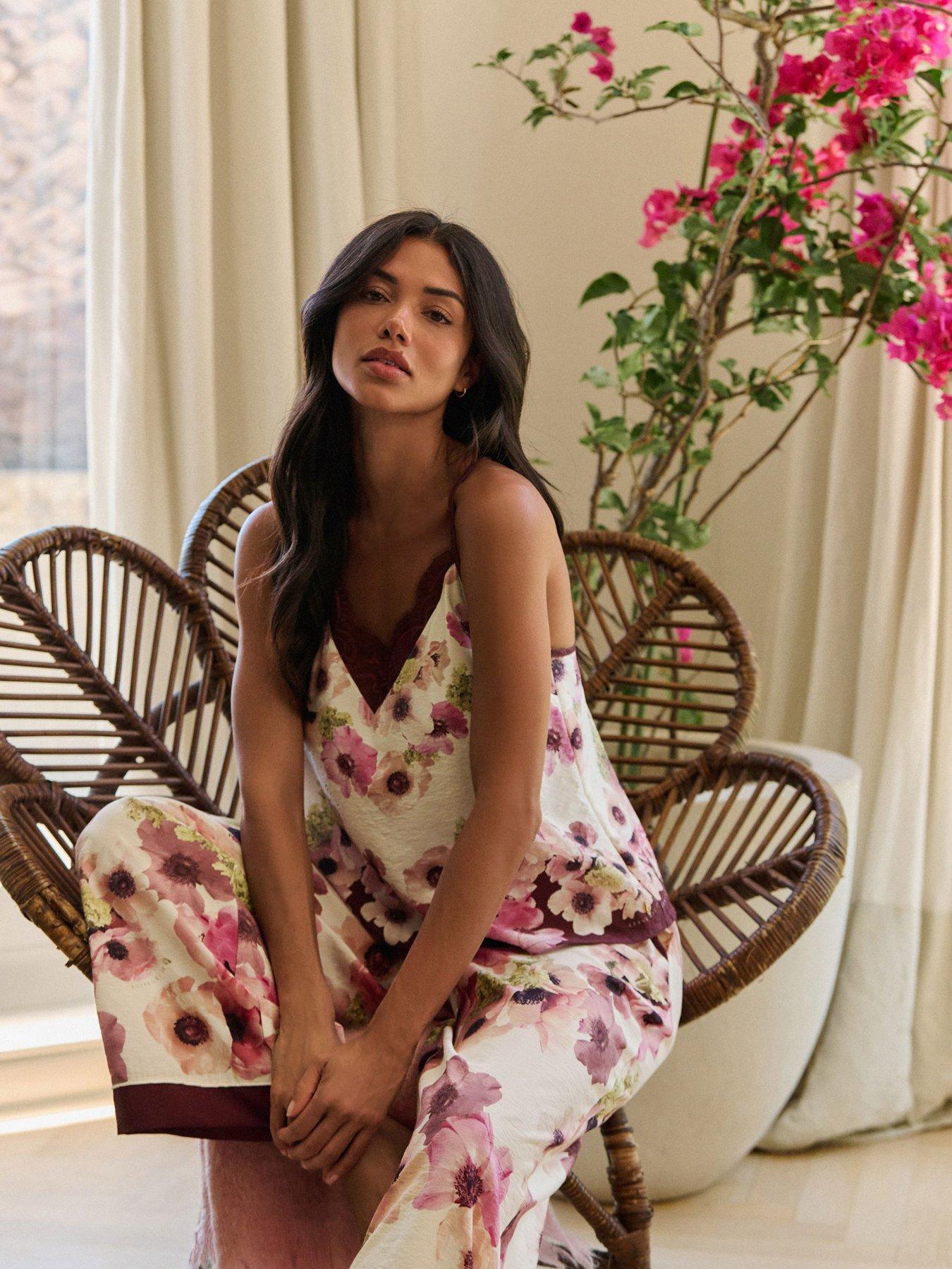 Image 2 of 6 of B By Ted Baker Satin Floral Print Trouser Cami Pj Set - Multi