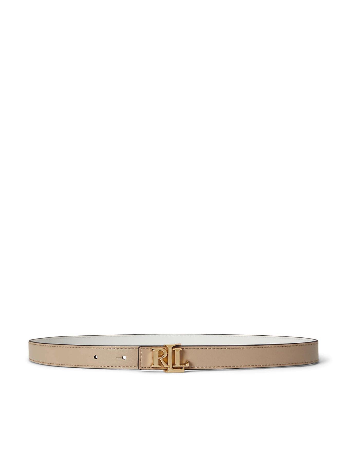 Image 1 of 3 of Lauren by Ralph Lauren Reversible Skinny Leather Logo Belt - Multi