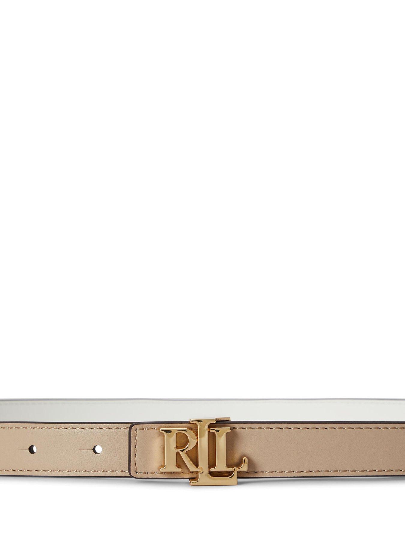 Image 2 of 3 of Lauren by Ralph Lauren Reversible Skinny Leather Logo Belt - Multi