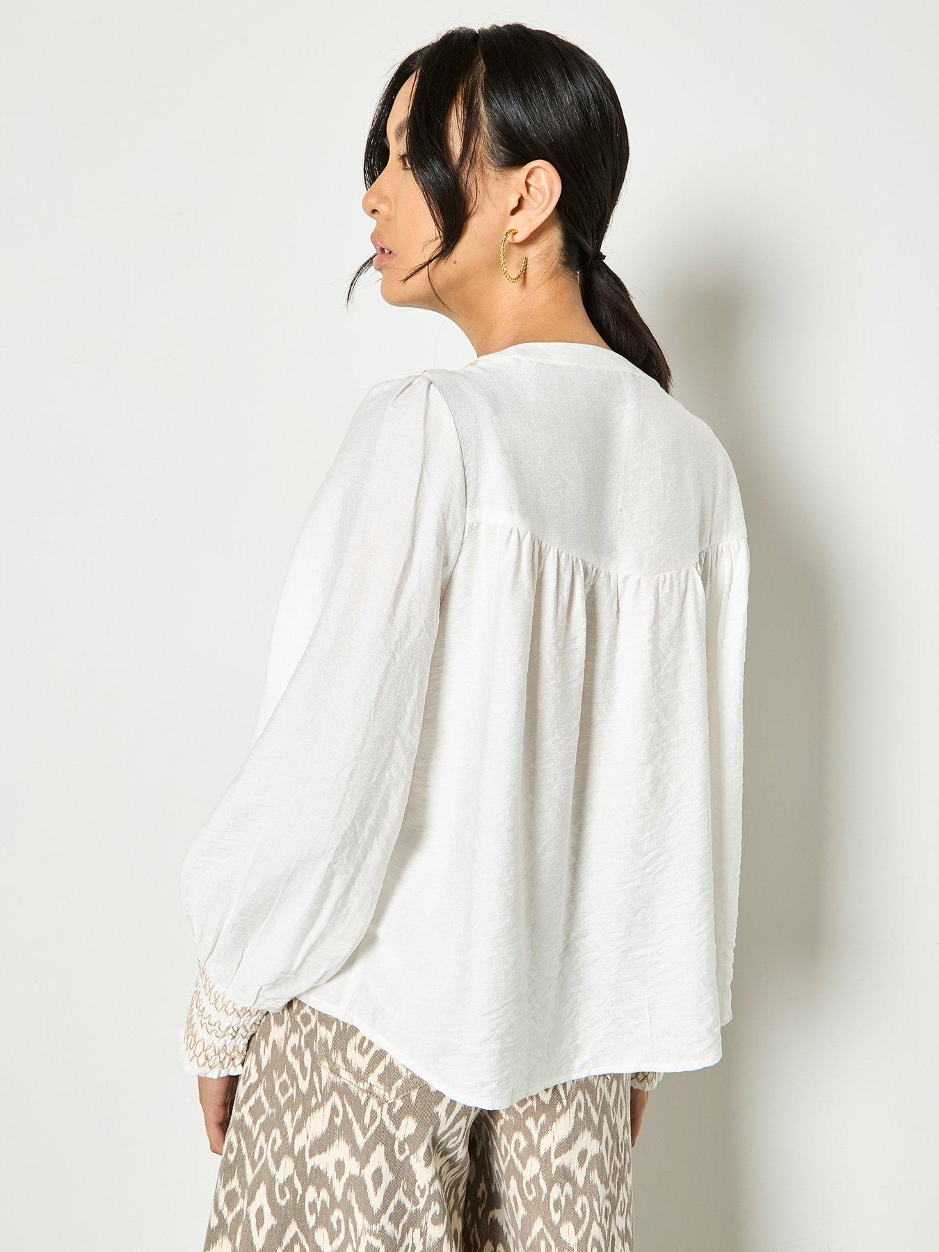 Image 2 of 4 of Apricot Wavy Embroidered Smocked Blouse