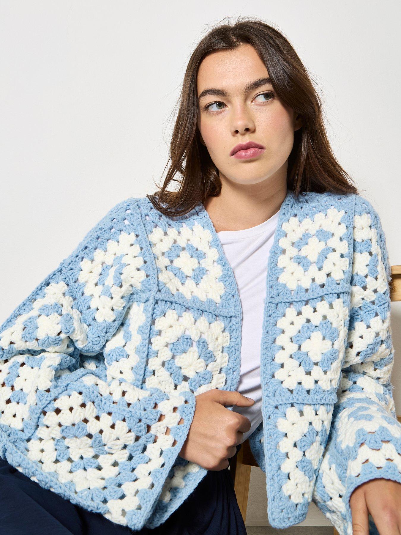 Image 4 of 5 of Apricot Hand-knit Crochet Squares Cardigan
