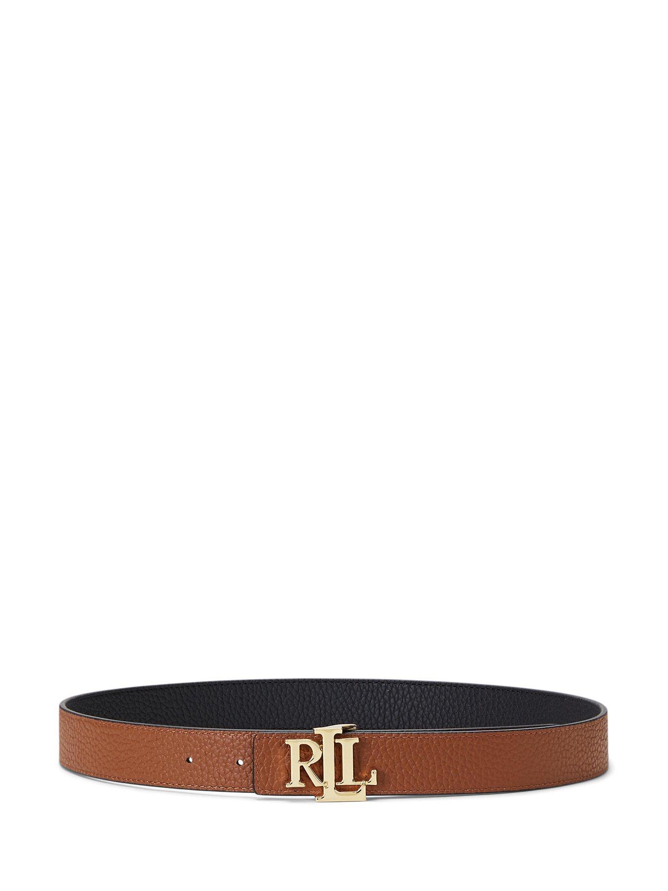 Image 3 of 3 of Lauren by Ralph Lauren Logo Reversible Pebbled Leather Belt - Black/Lauren Tan