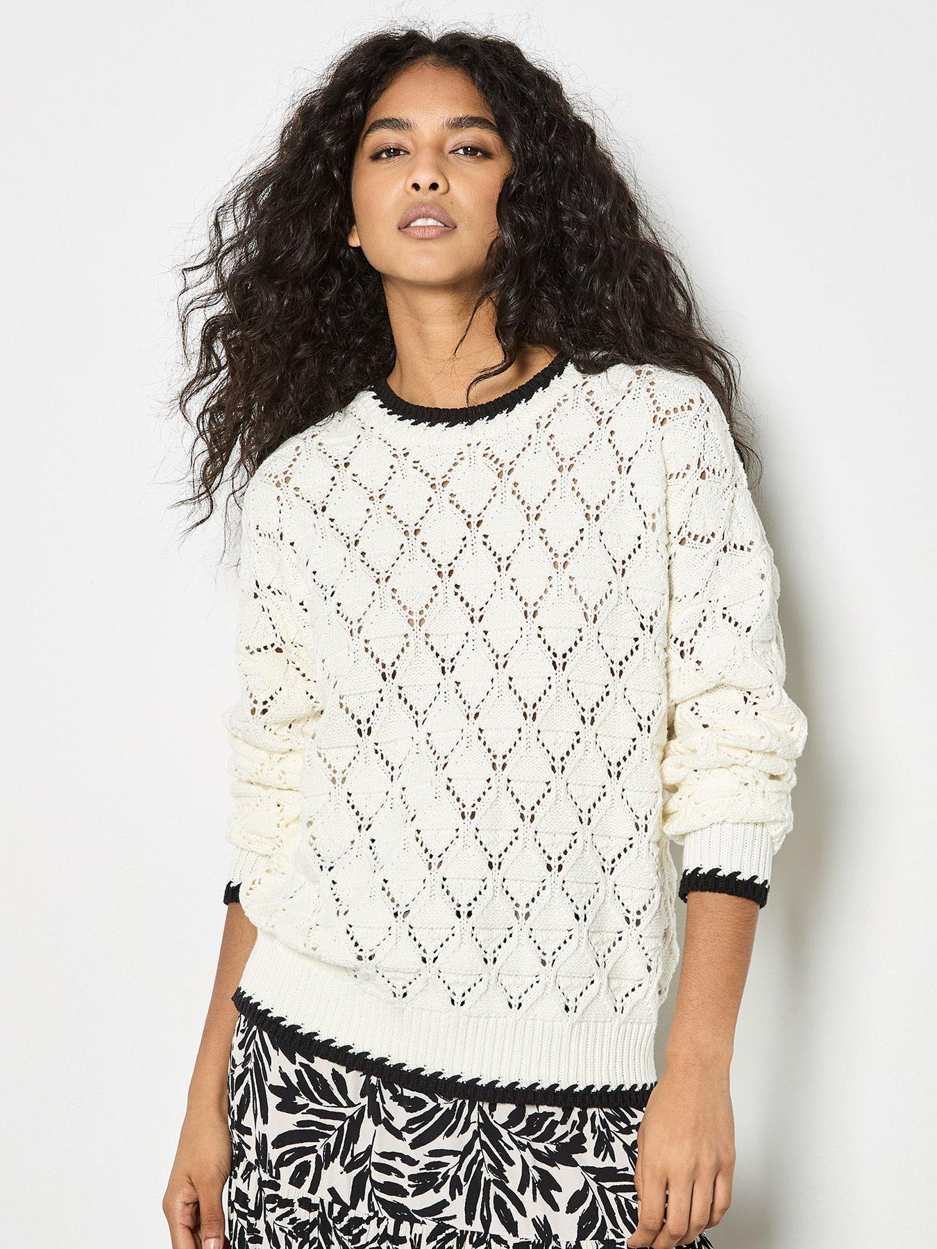 Image 1 of 5 of Apricot Pointelle Knit Blanket Stitch Jumper
