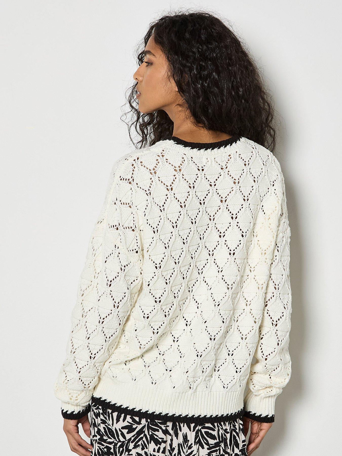 Image 2 of 5 of Apricot Pointelle Knit Blanket Stitch Jumper