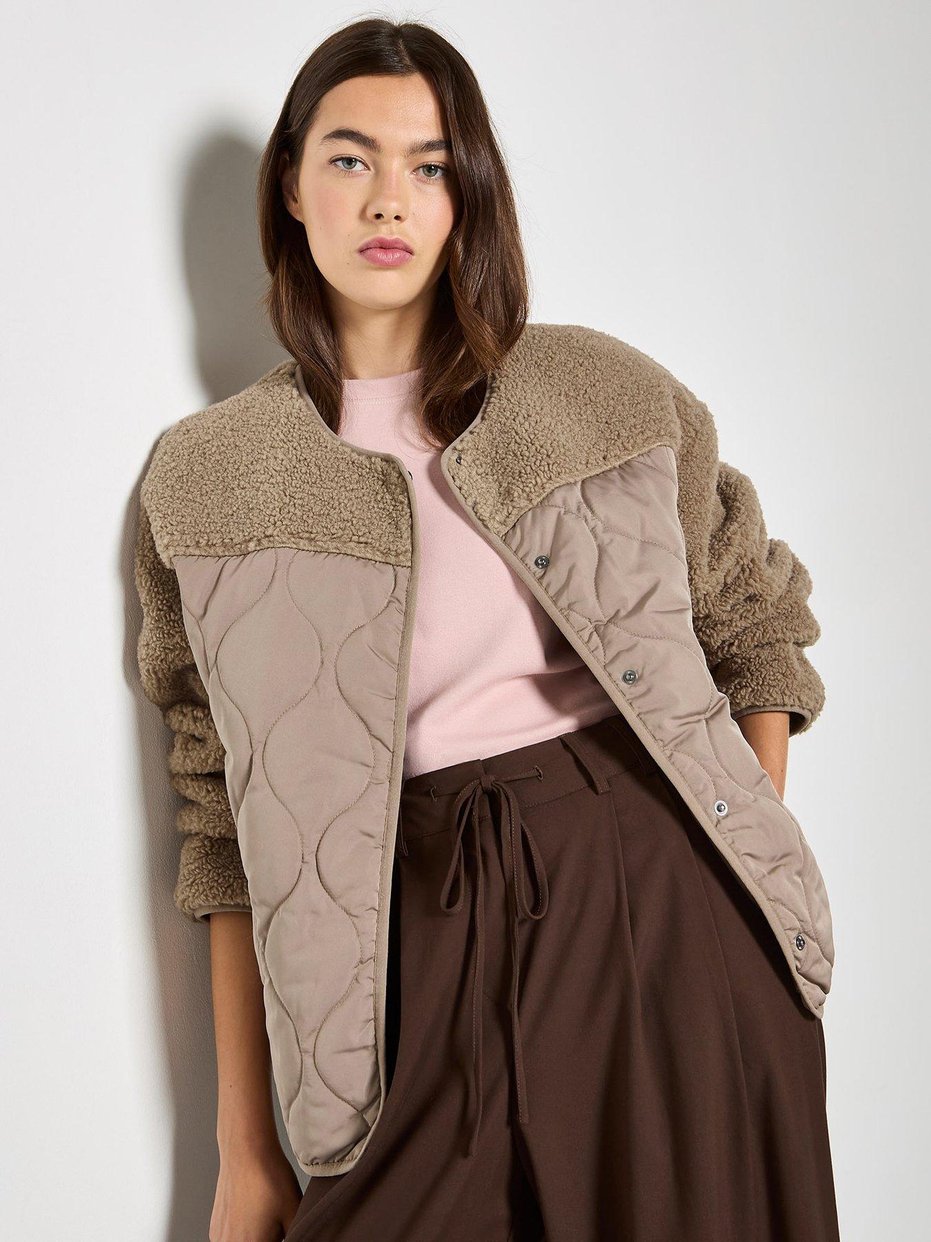 Apricot Contrast Borg Quilted Jacket