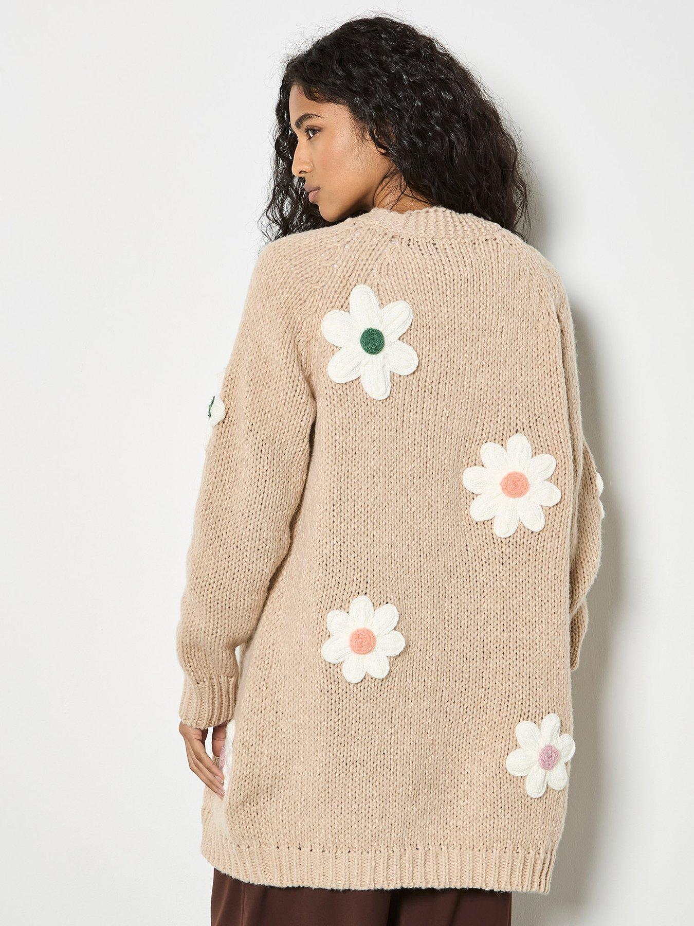 Image 2 of 5 of Apricot 3d Daisy Chunky Knit Cardigan