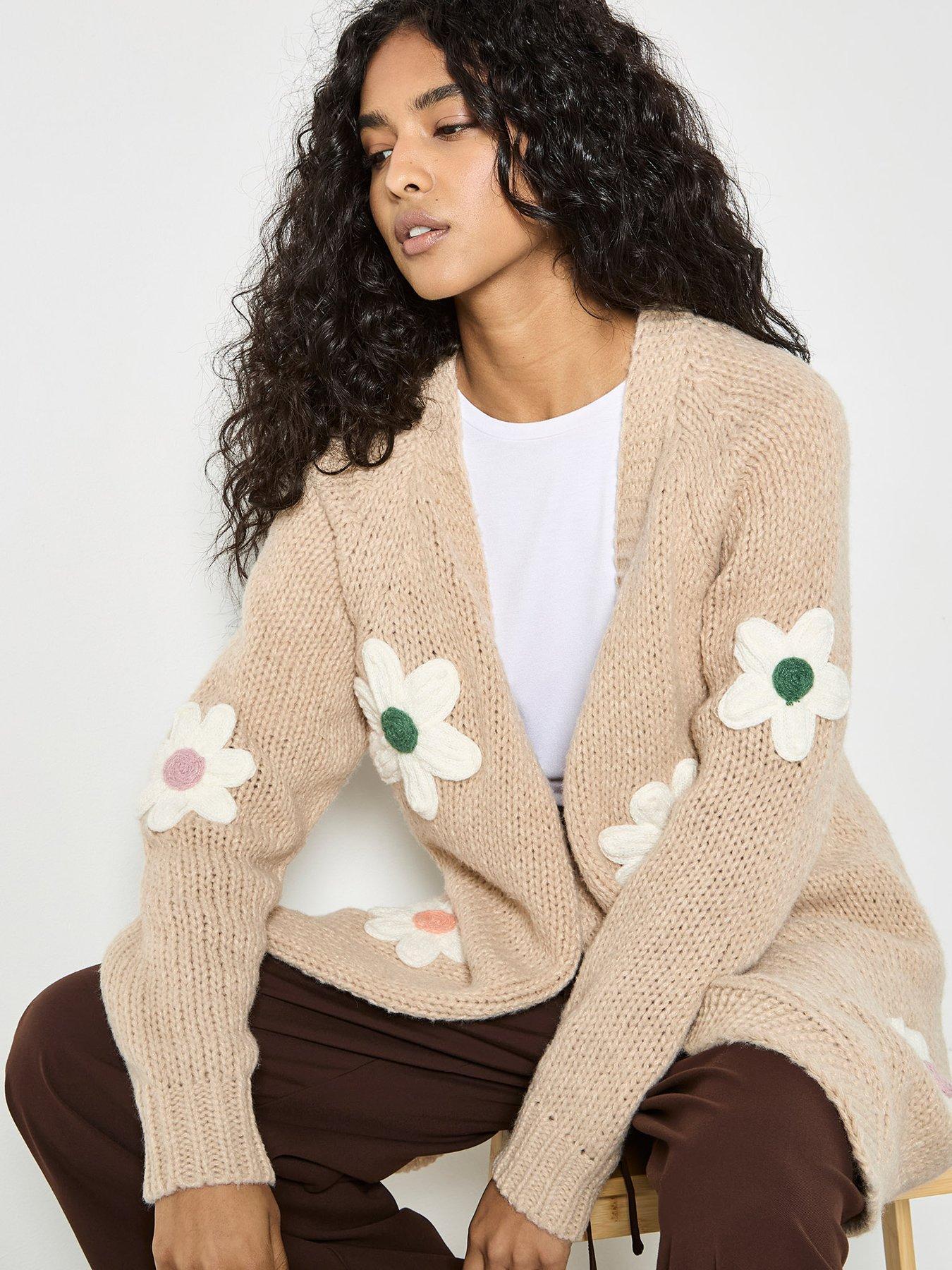 Image 4 of 5 of Apricot 3d Daisy Chunky Knit Cardigan