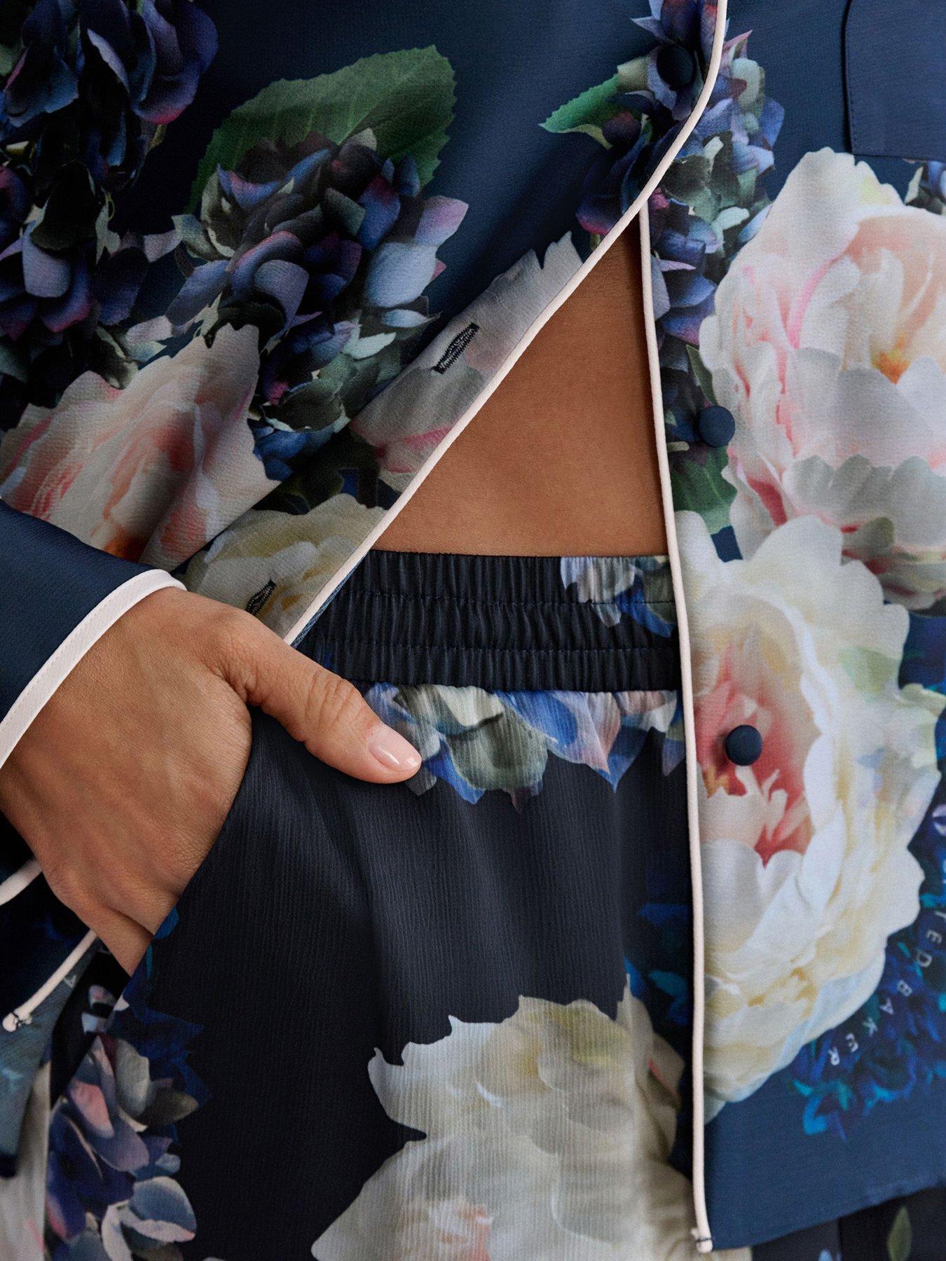 Image 4 of 7 of B By Ted Baker Floral Satin Pyjama Set - Blue