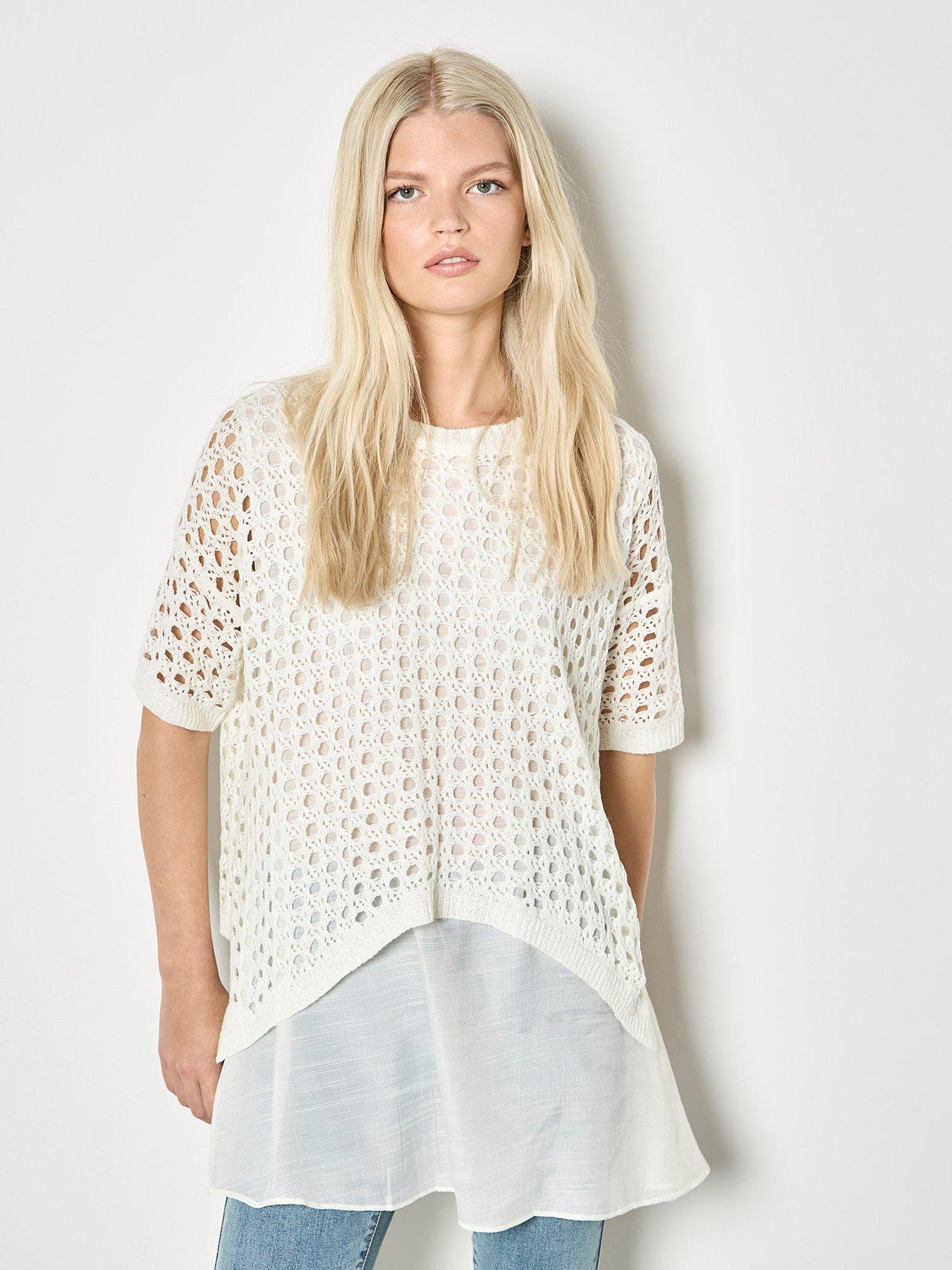 Image 1 of 4 of Apricot Shimmer Mesh Layered Tunic Top