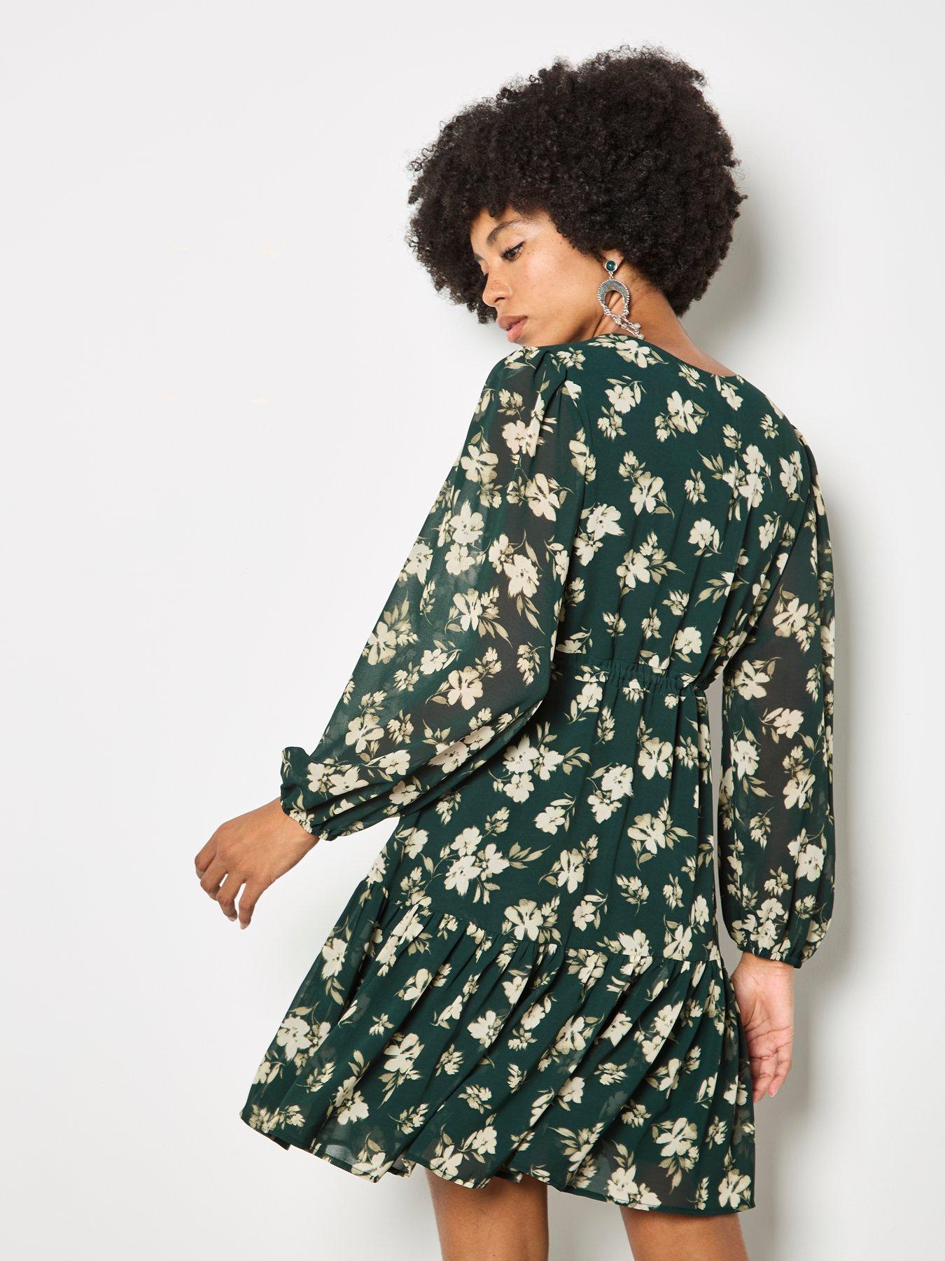 Image 2 of 4 of Apricot Chiffon Floral Print Mini Dress