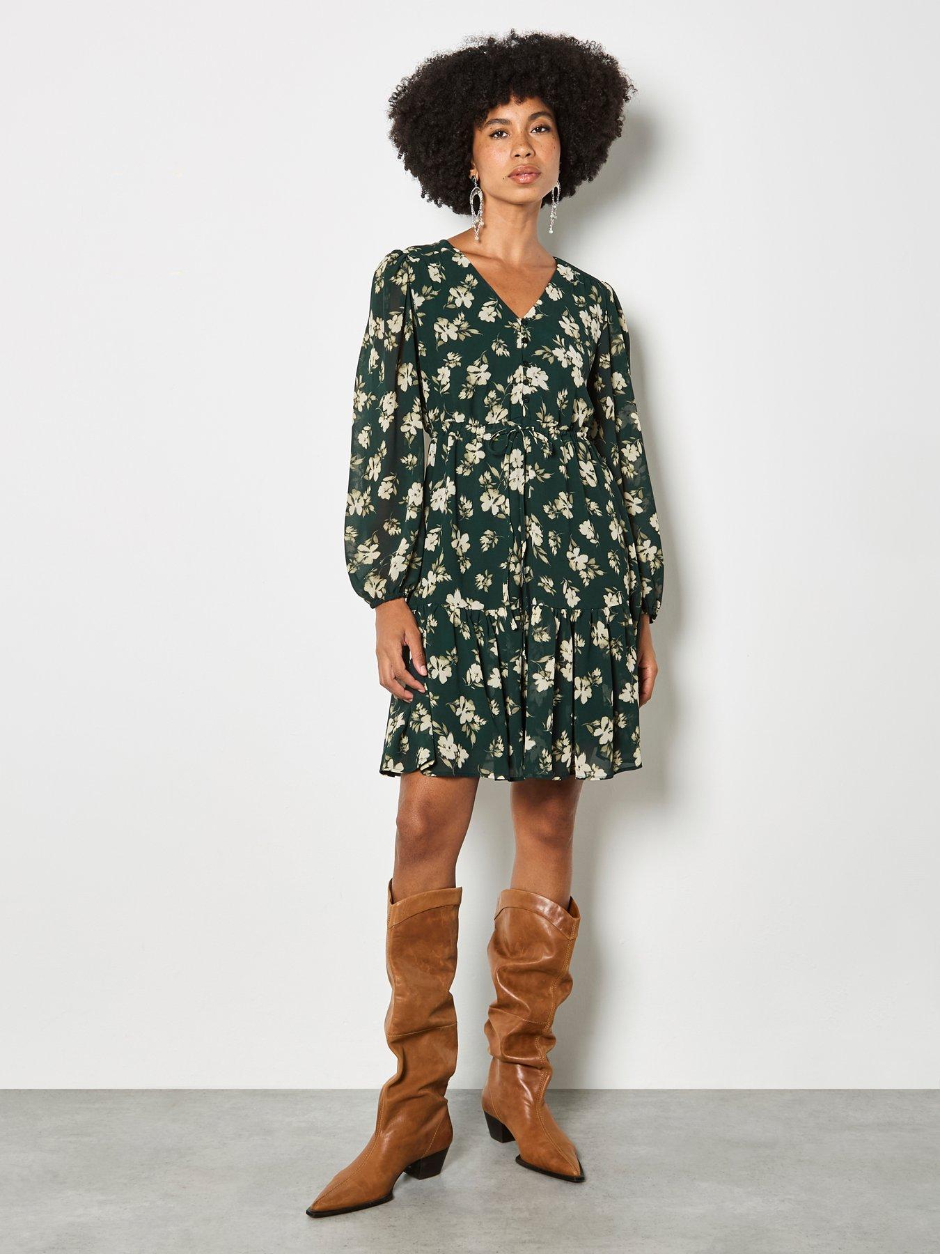 Image 3 of 4 of Apricot Chiffon Floral Print Mini Dress