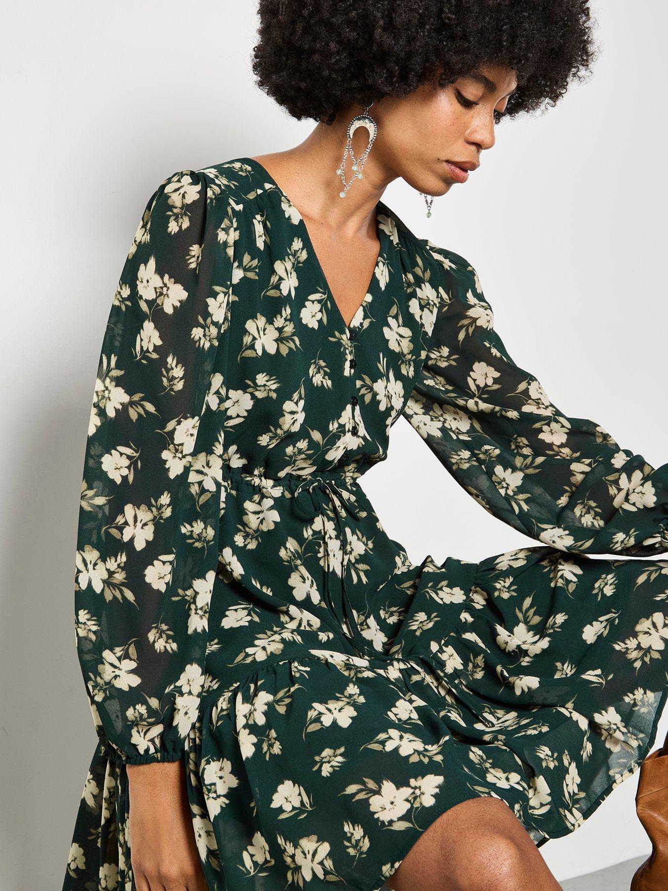 Image 4 of 4 of Apricot Chiffon Floral Print Mini Dress