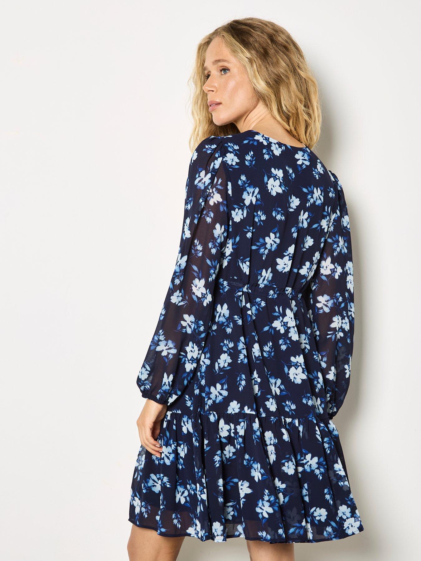 Image 2 of 4 of Apricot Chiffon Floral Print Mini Dress