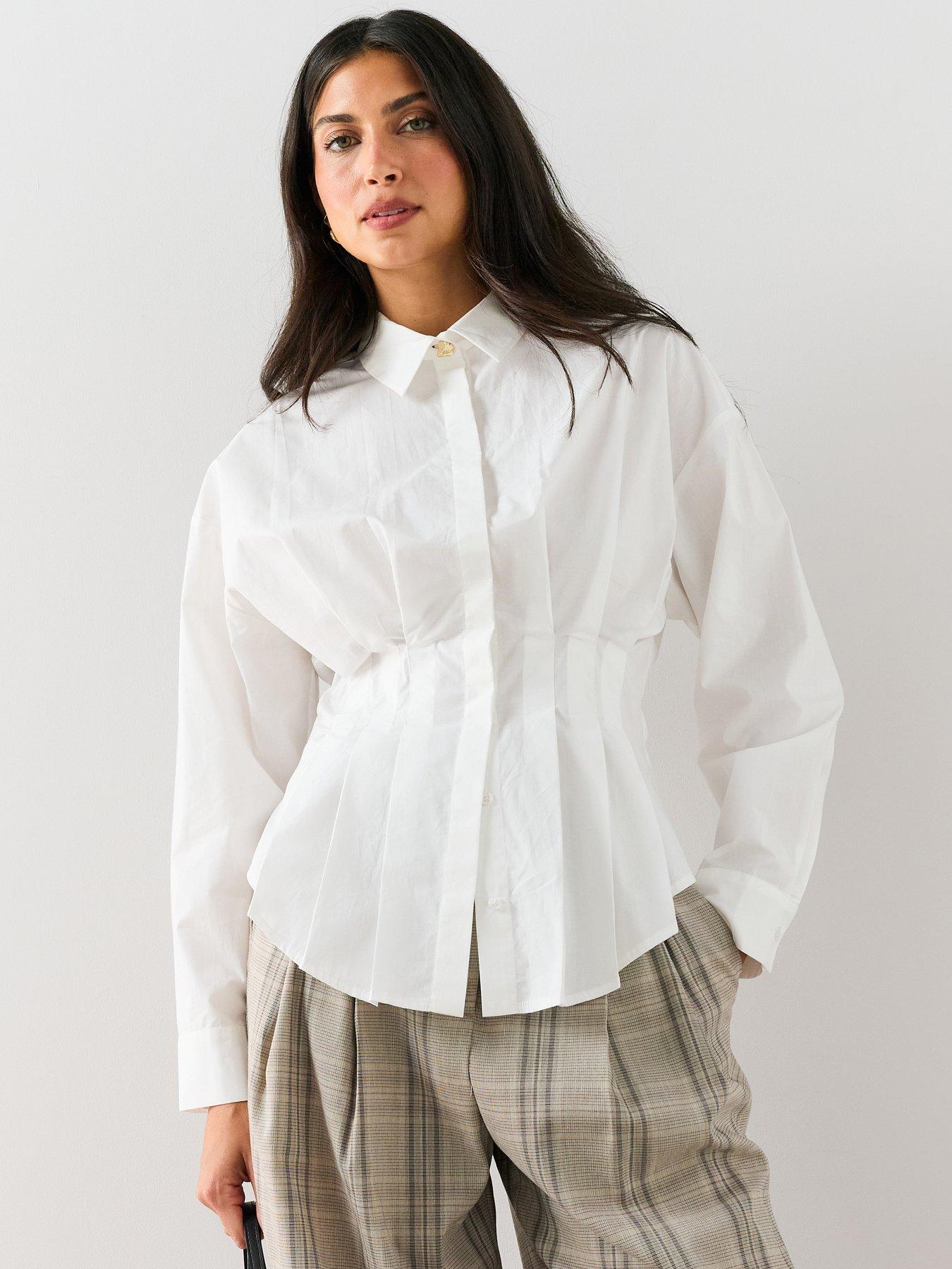 The Very Collection Pleated Gold Hardware Poplin Shirt - White