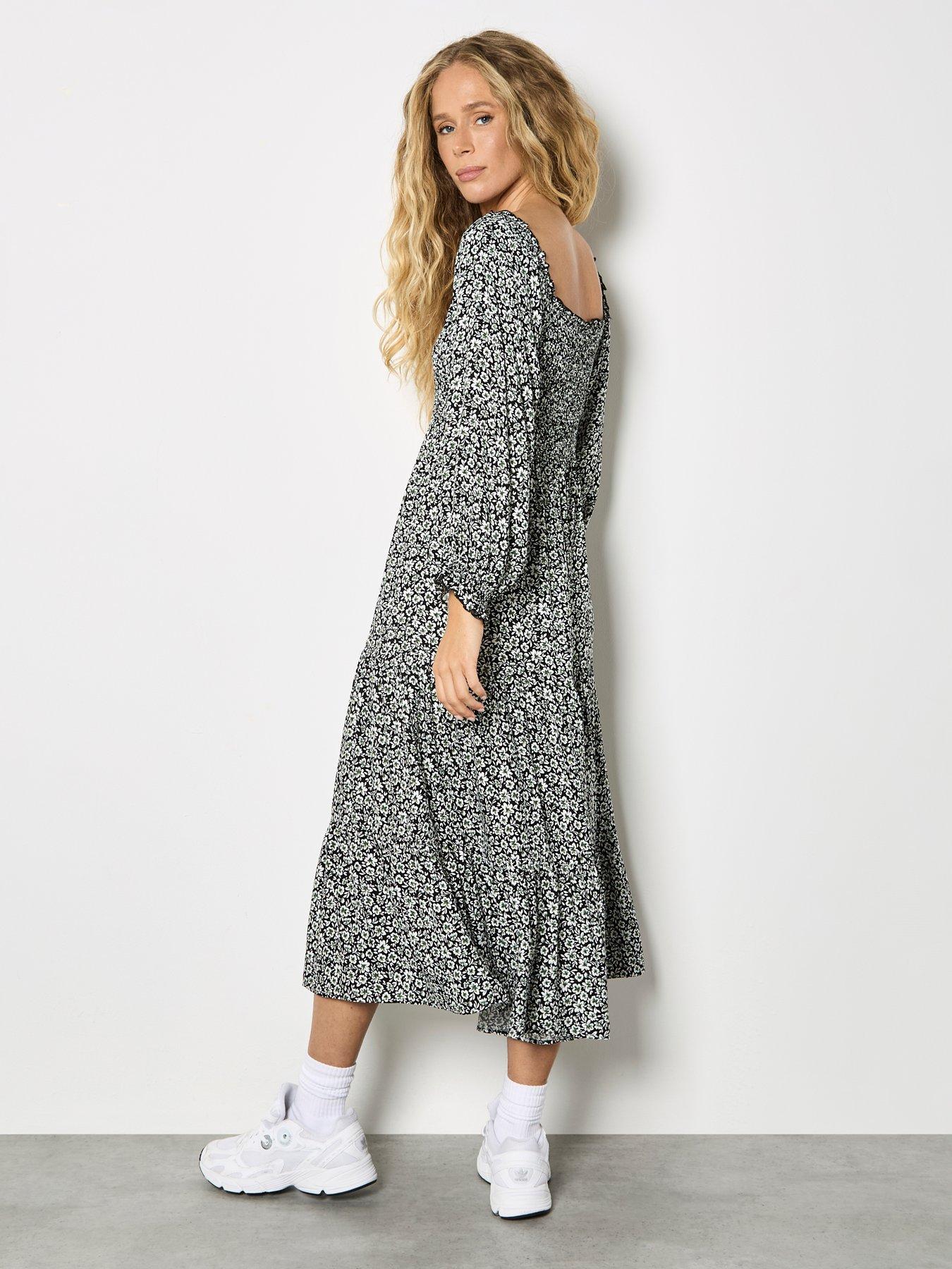 Image 2 of 4 of Apricot Ditsy Floral Smocked Midi Dress