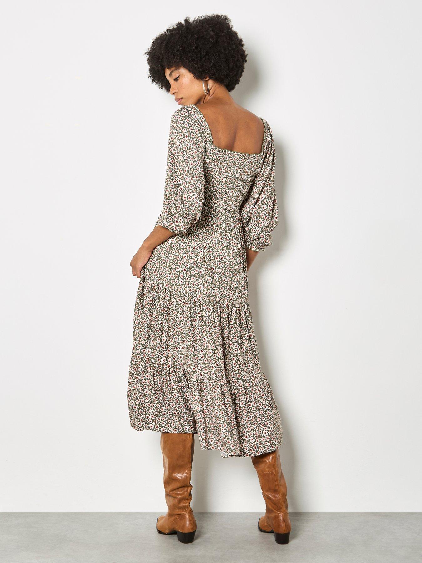 Image 2 of 3 of Apricot Ditsy Floral Smocked Midi Dress