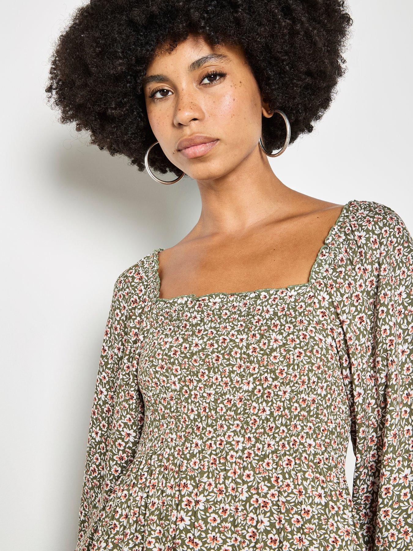 Image 3 of 3 of Apricot Ditsy Floral Smocked Midi Dress