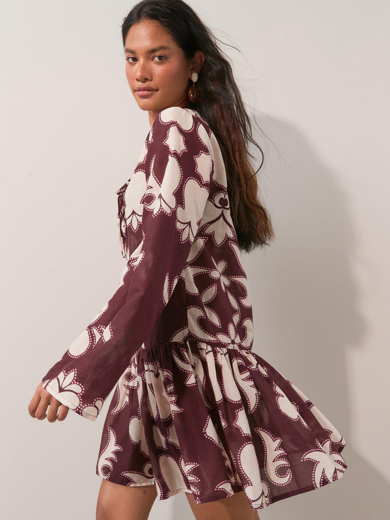 The Very Collection Printed Tiered Hem Mini Dress - Red