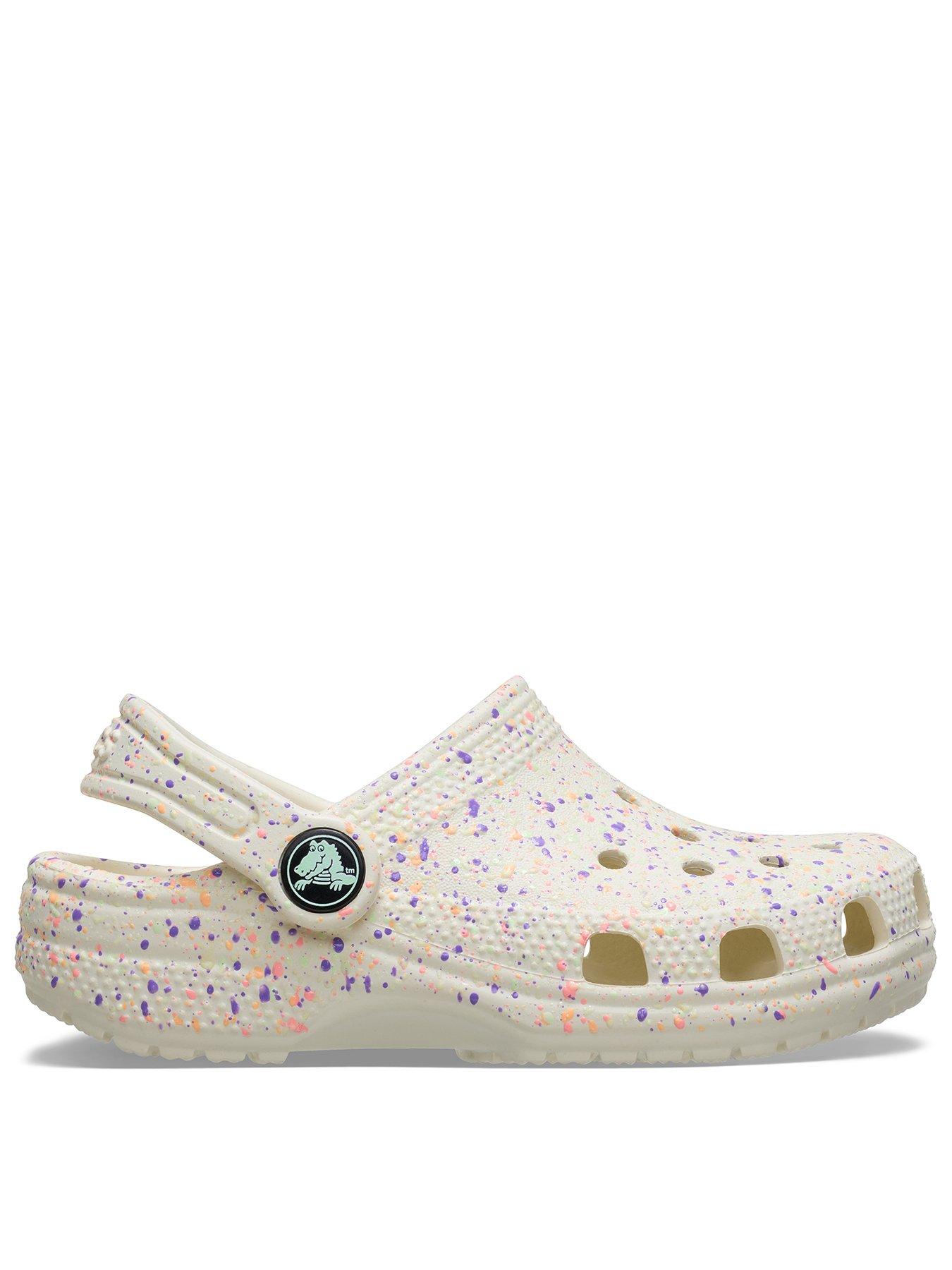 Image 1 of 6 of Crocs Girls Classic Glow Paint Splatter Clogg - White/Multi
