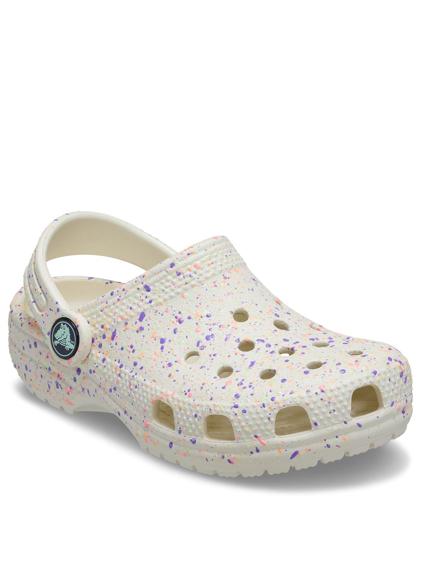 Image 2 of 6 of Crocs Girls Classic Glow Paint Splatter Clogg - White/Multi