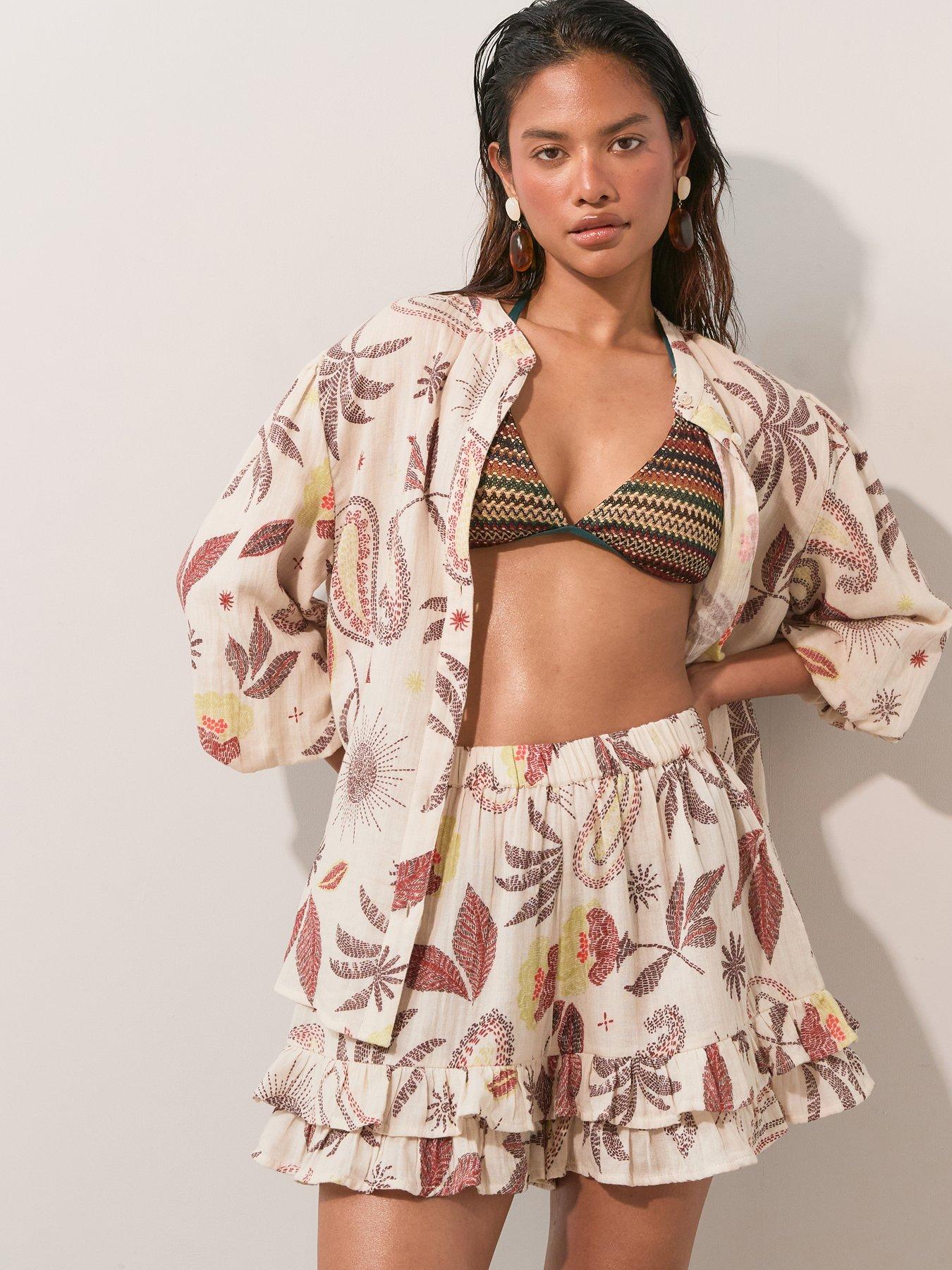 Image 1 of 6 of The Very Collection Paisley Tropic Ruffle Short Co Ord