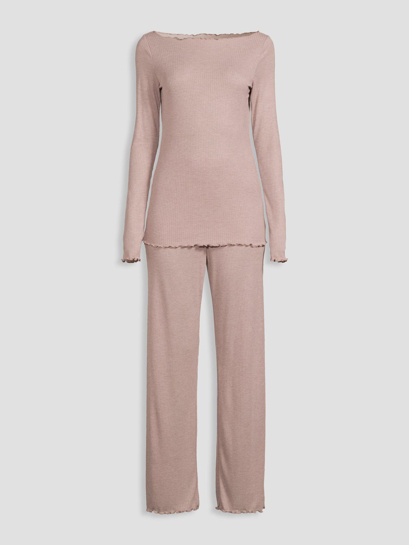 Image 7 of 7 of The Very Collection Frill Hem Ribbed Long Sleeve Pyjama Set - Mocha