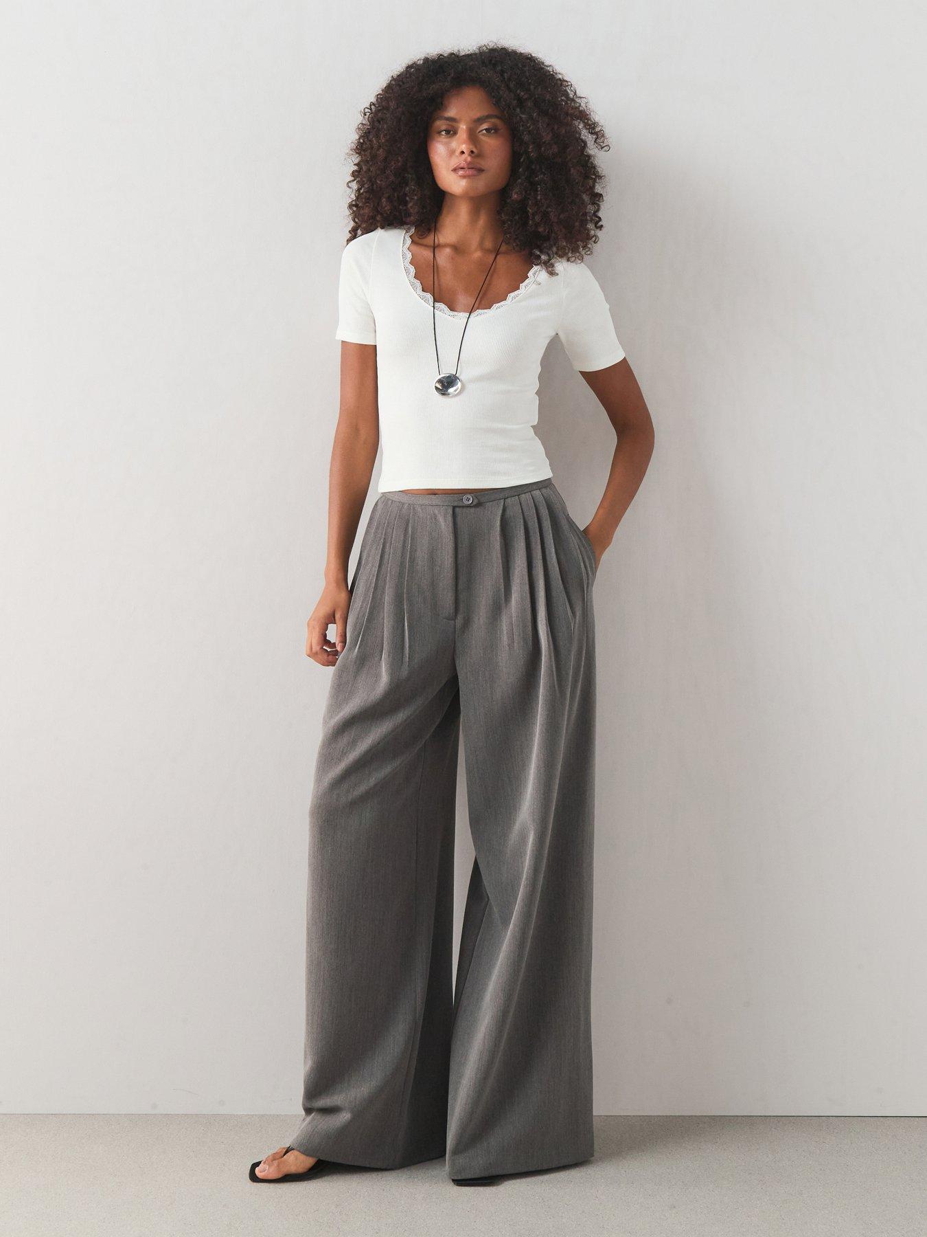 The Very Collection Women's Pleated Wide Leg Trousers - Grey