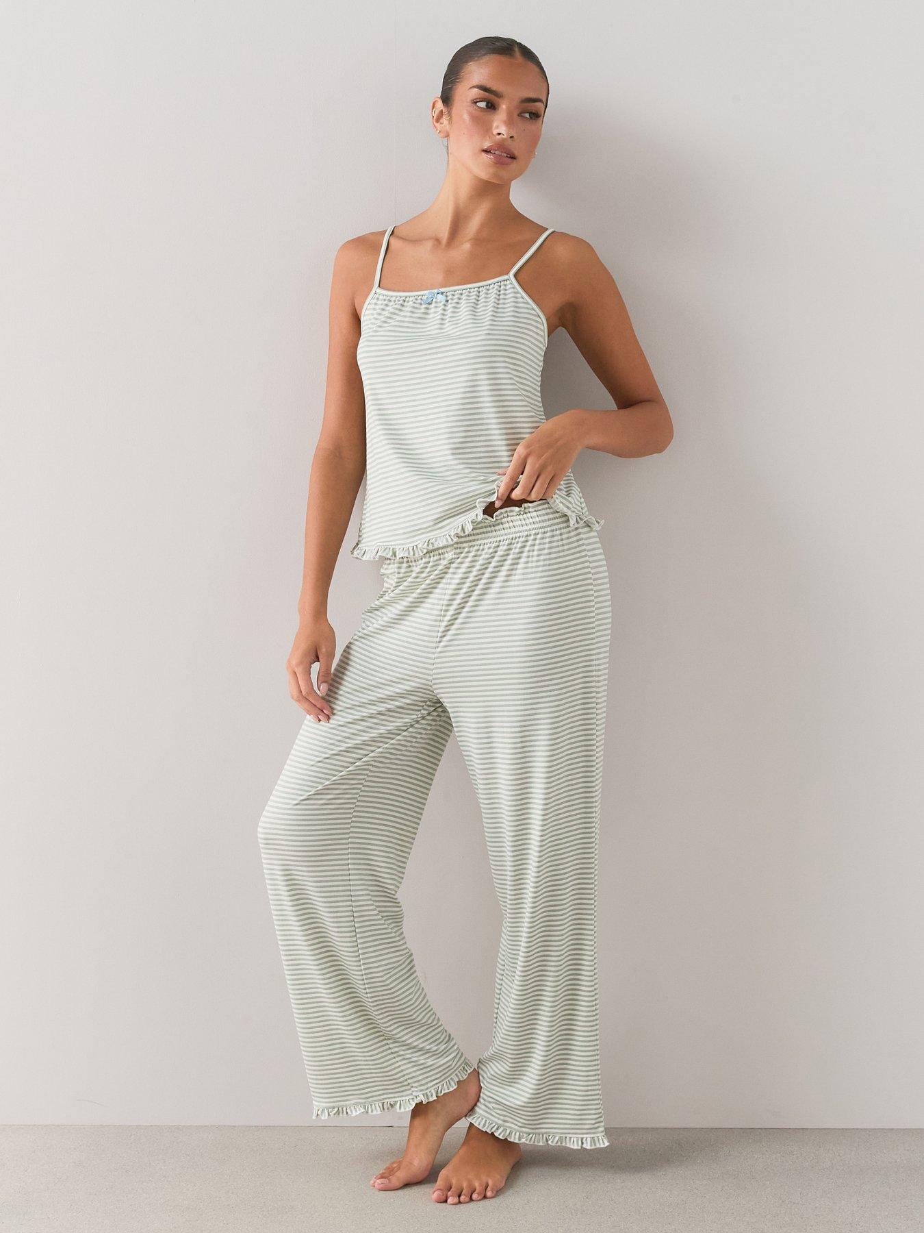 Image 1 of 7 of The Very Collection Stripe Cami Pyjama Set - Green