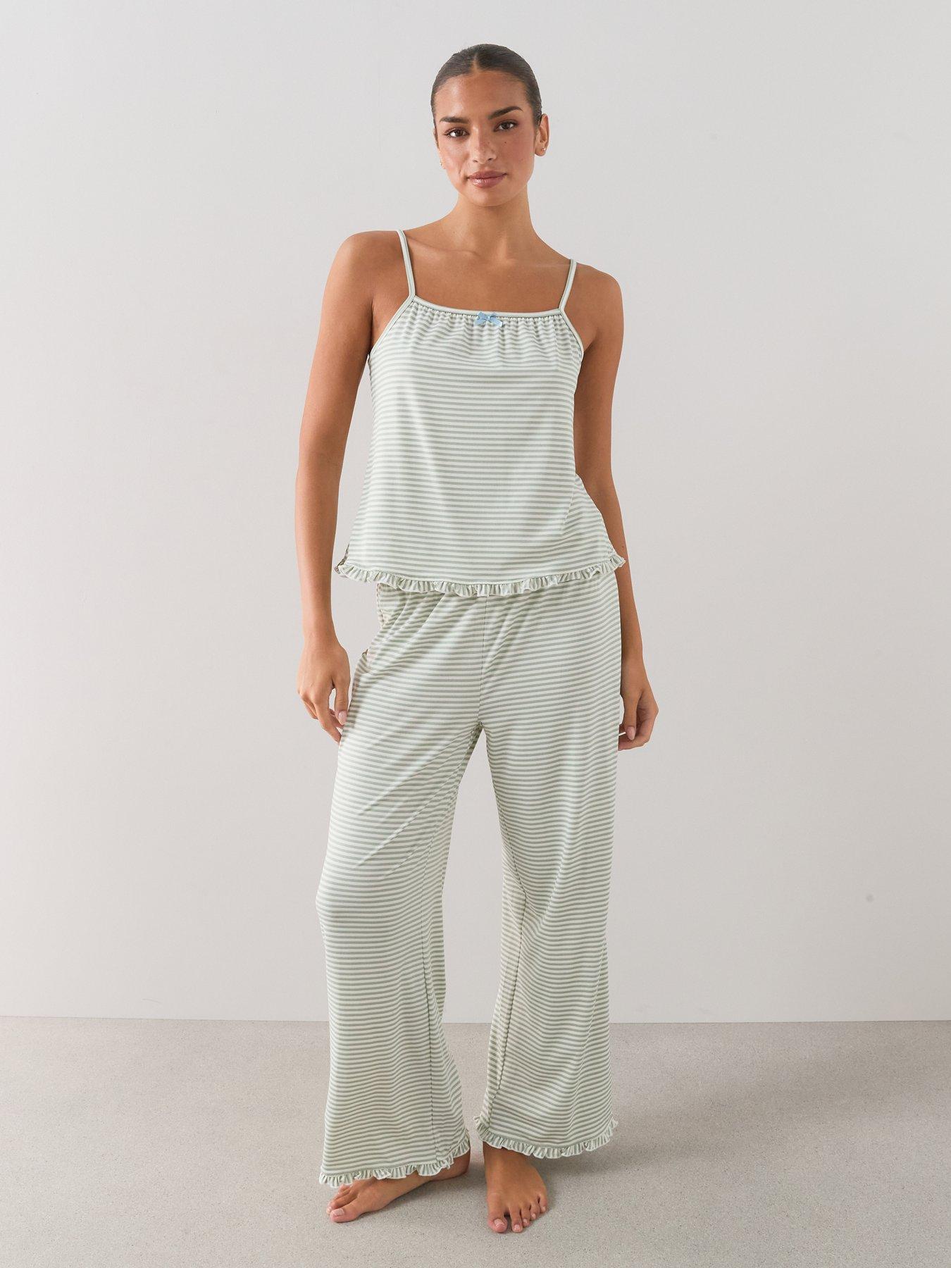 Image 3 of 7 of The Very Collection Stripe Cami Pyjama Set - Green