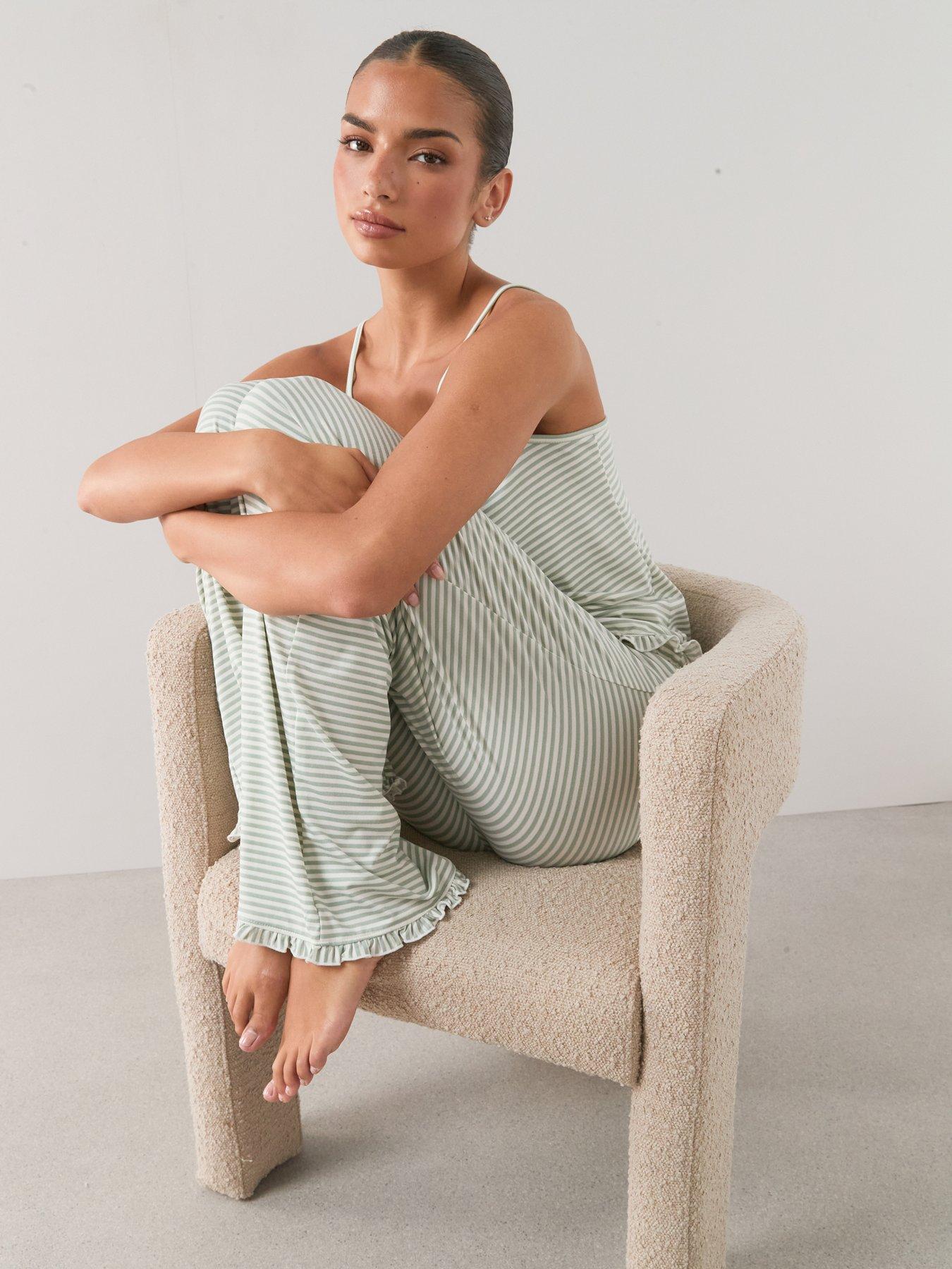 Image 4 of 7 of The Very Collection Stripe Cami Pyjama Set - Green