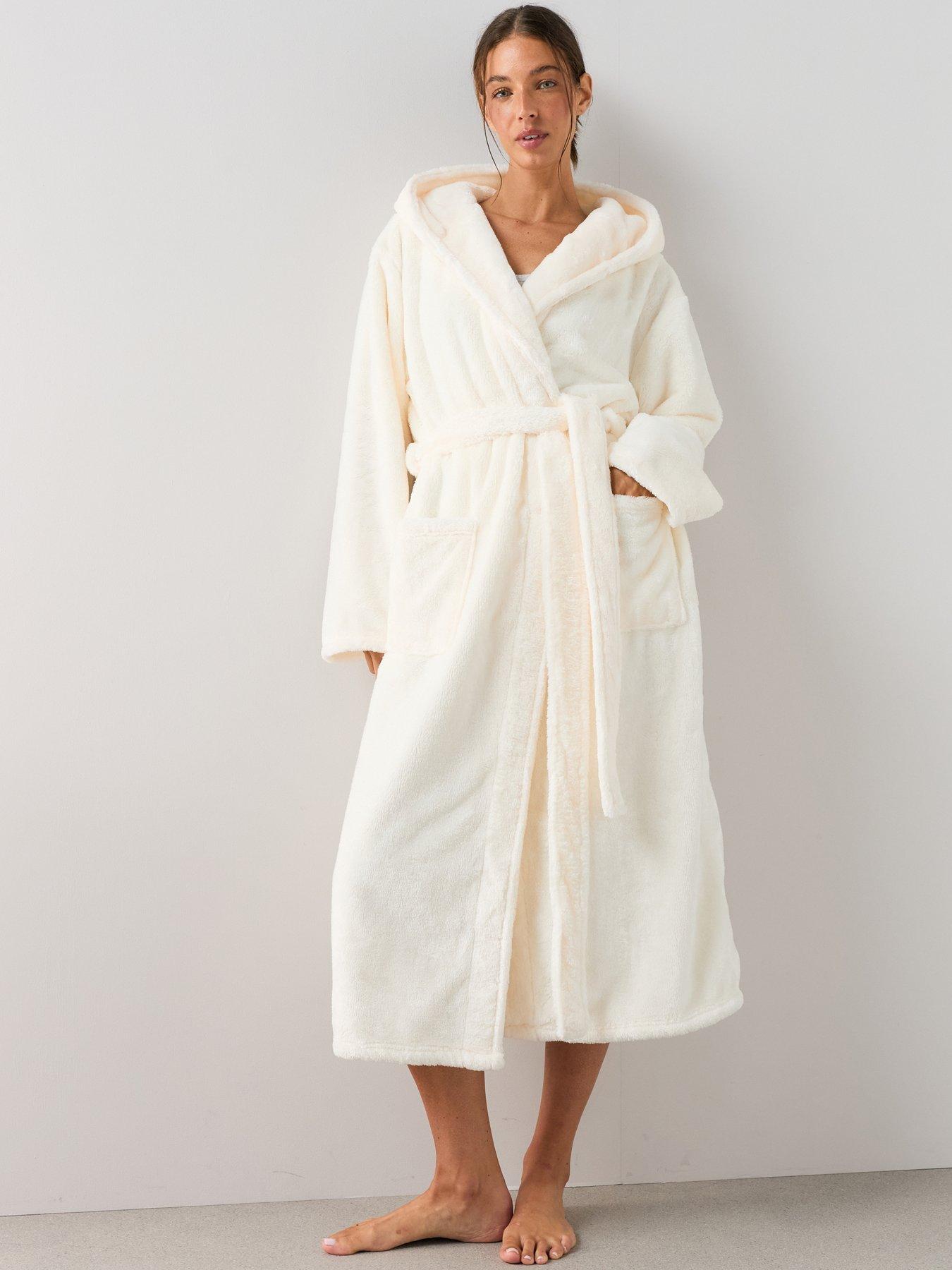 Image 1 of 7 of The Very Collection Wellsoft Longline Hooded Dressing Gown - Cream
