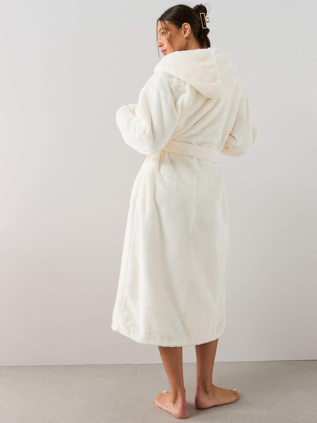 Image 2 of 7 of The Very Collection Wellsoft Longline Hooded Dressing Gown - Cream