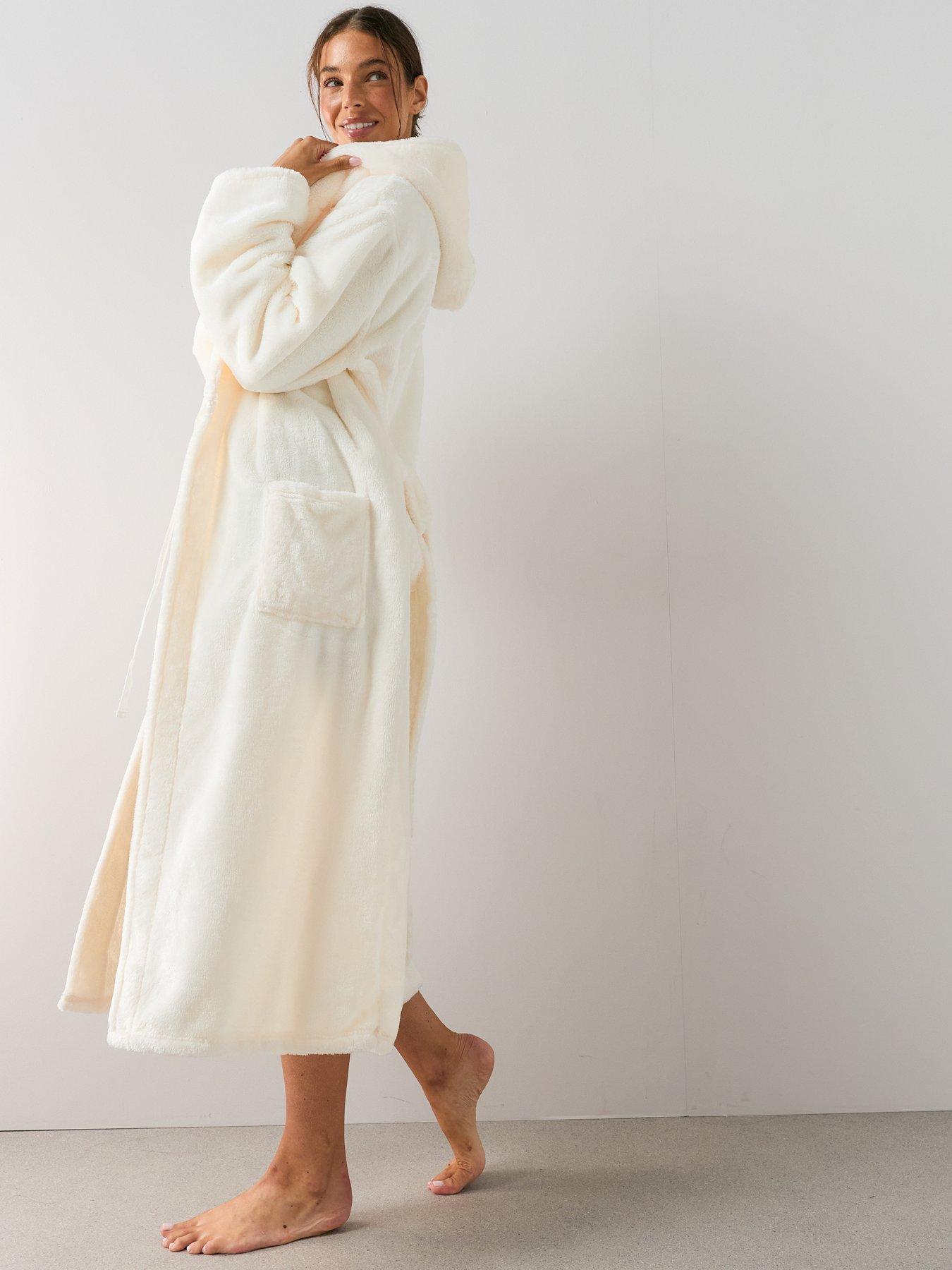 Image 4 of 7 of The Very Collection Wellsoft Longline Hooded Dressing Gown - Cream