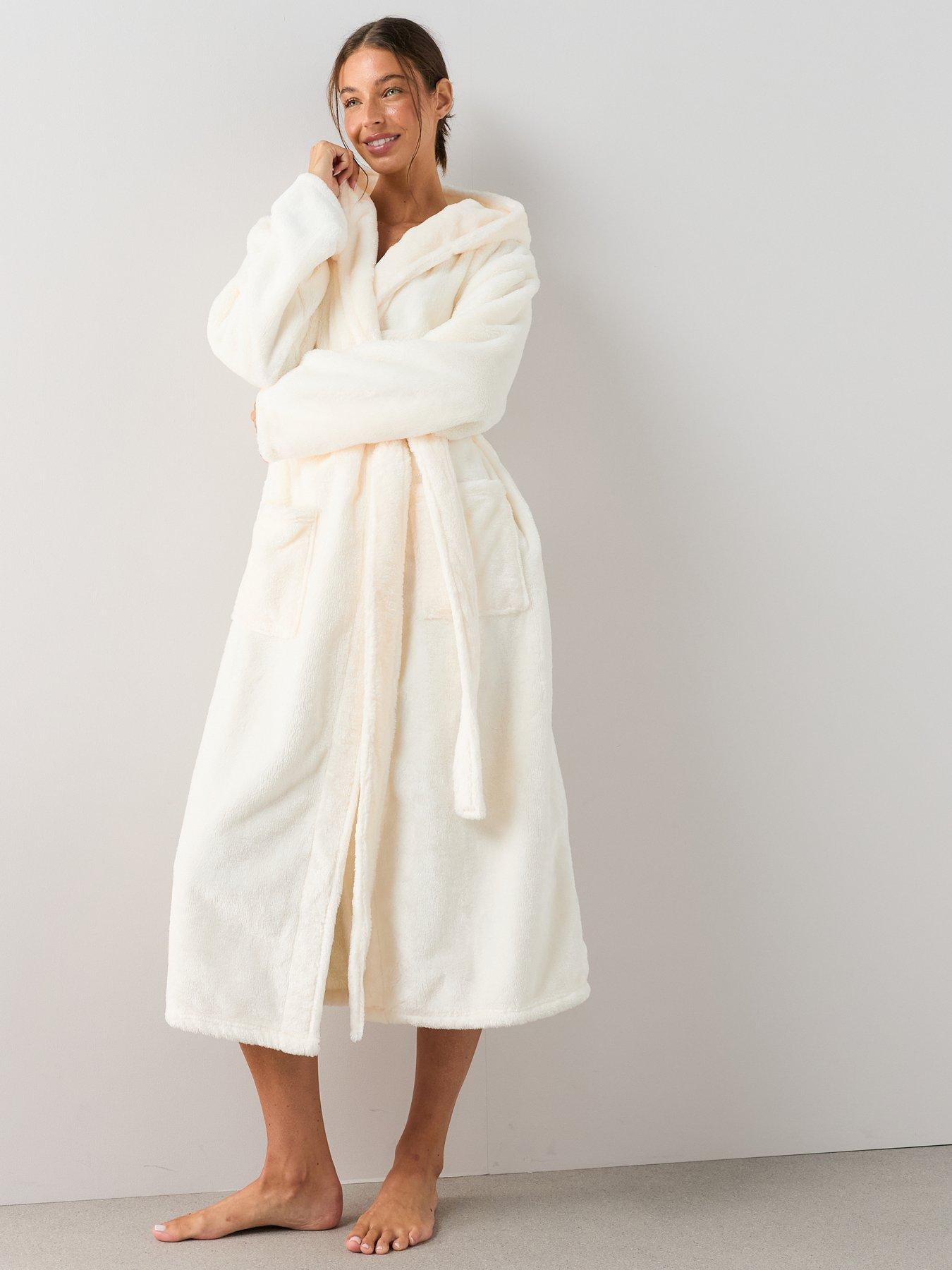 Image 5 of 7 of The Very Collection Wellsoft Longline Hooded Dressing Gown - Cream