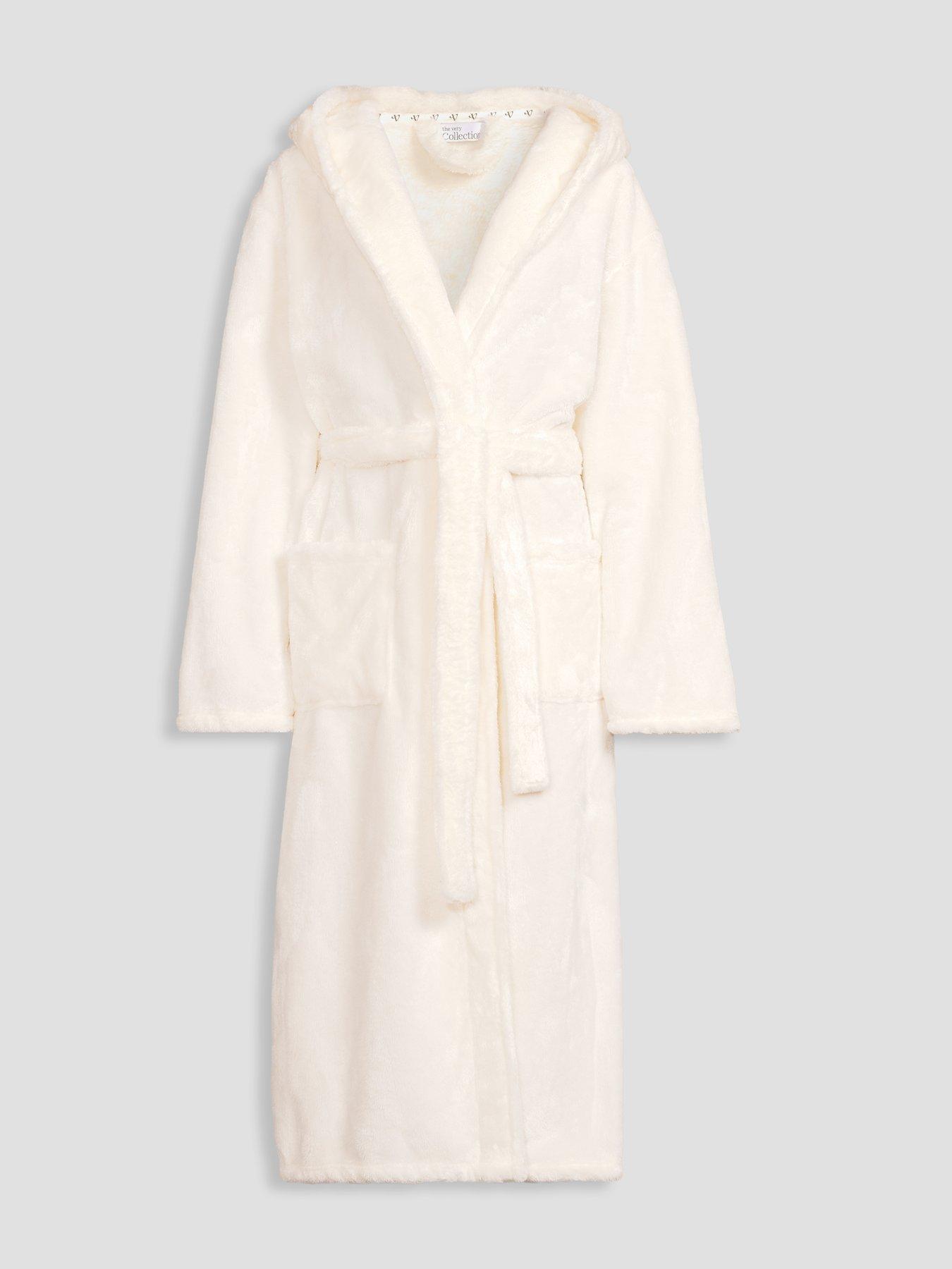Image 7 of 7 of The Very Collection Wellsoft Longline Hooded Dressing Gown - Cream